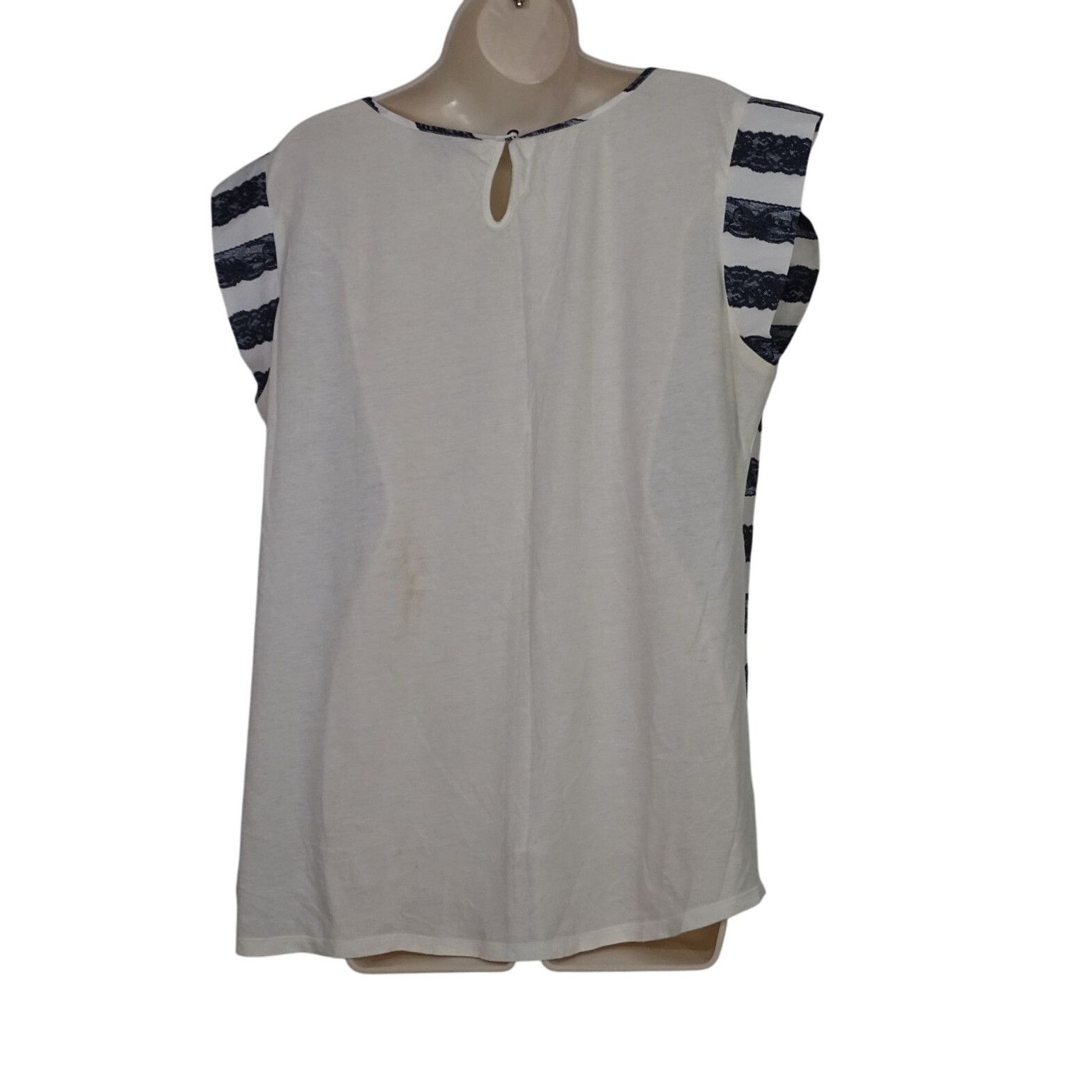 Express Express Striped Lace Print Short Sleeve Top Women Size L Size L / US 10 / IT 46 - 3 Thumbnail