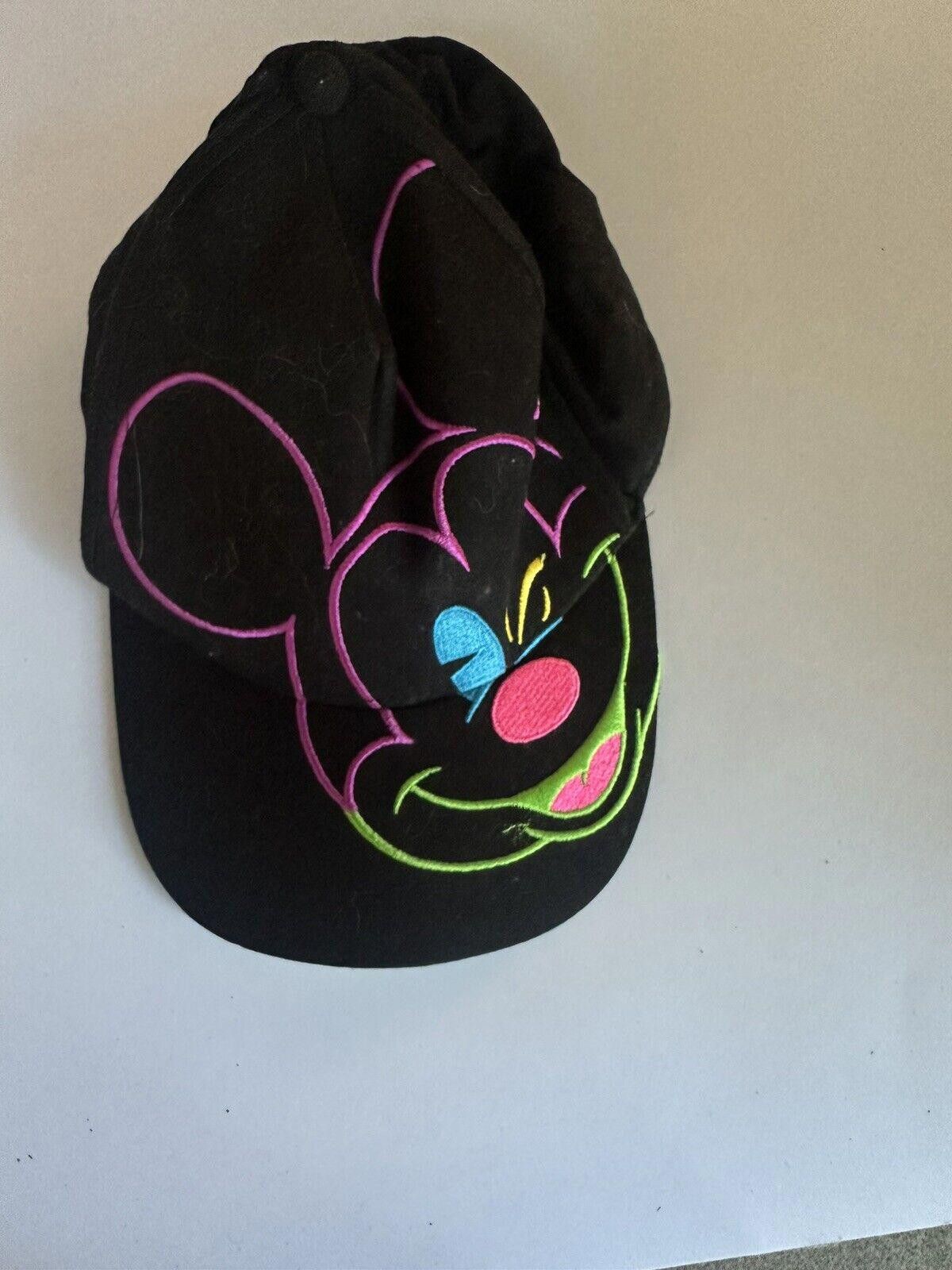 Disney Disney Mickey Mouse Face Black Neon Snapback Baseball Hat Size ONE SIZE - 2 Thumbnail