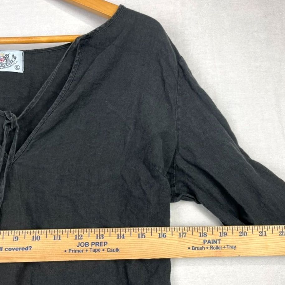 Juicy Couture VINTAGE Juicy Couture Shirt Womens XL Black Linen Blouse Tie Neck Tunic Y2K Size XL / US 12-14 / IT 48-50 - 7 Thumbnail