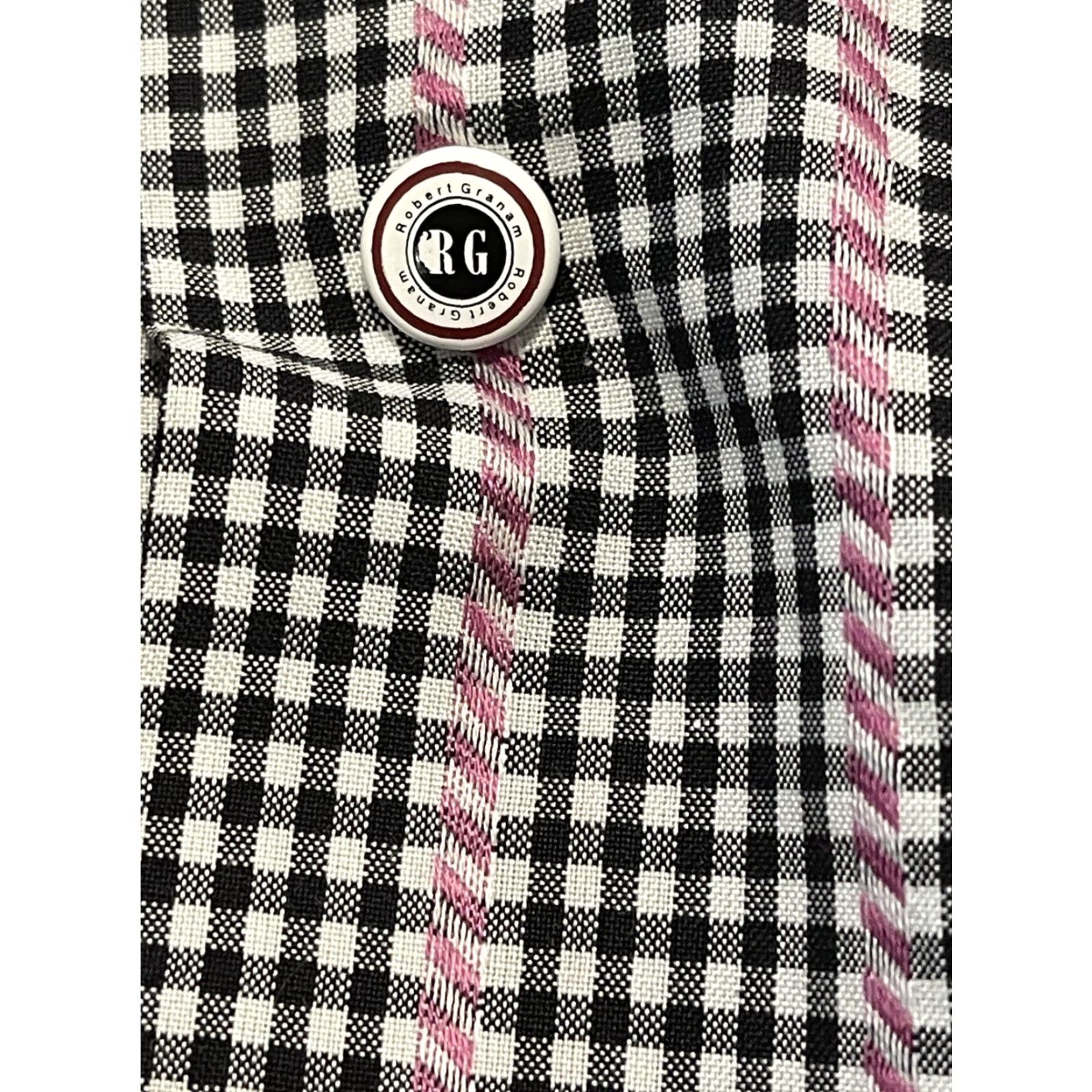 Robert Graham Robert Graham Mens Shirt Button-Up Long Sleeve Check Black White Contrasting Trim Embroidered Logo Size US M / EU 48-50 / 2 - 3 Thumbnail