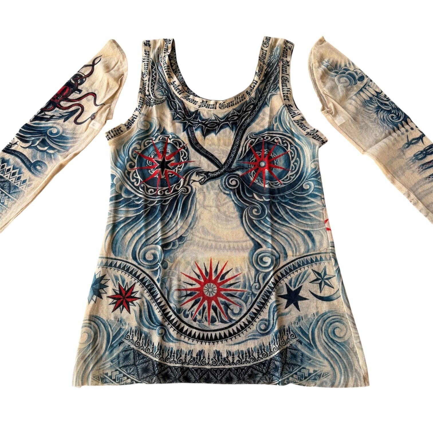 Jean Paul Gaultier Jean Paul Gaultier Soleil Tattoo Archive Mesh Tank Top Beige Size M / US 6-8 / IT 42-44 - 2 Thumbnail