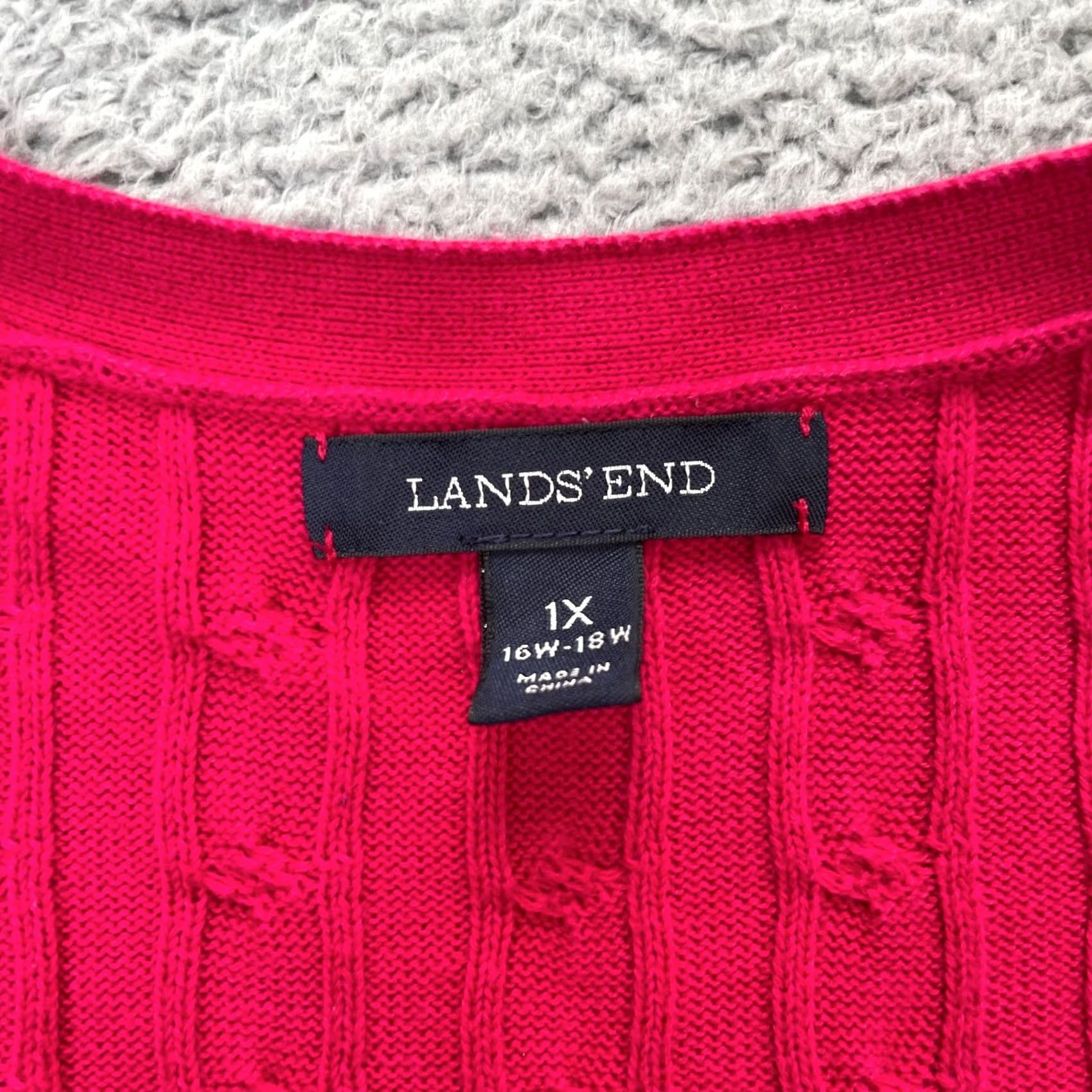 Lands' End Lands' End Cardigan Sweater Womens XL Plus Pink Cable Knit Cotton Button Front V-Neck Knit Size XL / US 12-14 / IT 48-50 - 3 Thumbnail