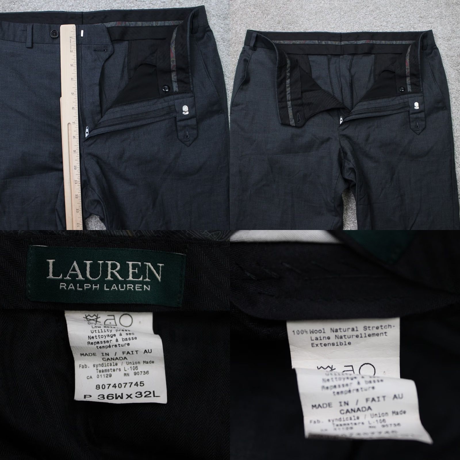 Ralph Lauren LAUREN Ralph Lauren Dress Pants Mens 36x32 Gray 100% Wool Flat Front Straight Fit Regular Pants Size US 36 / EU 52 - 8 Thumbnail