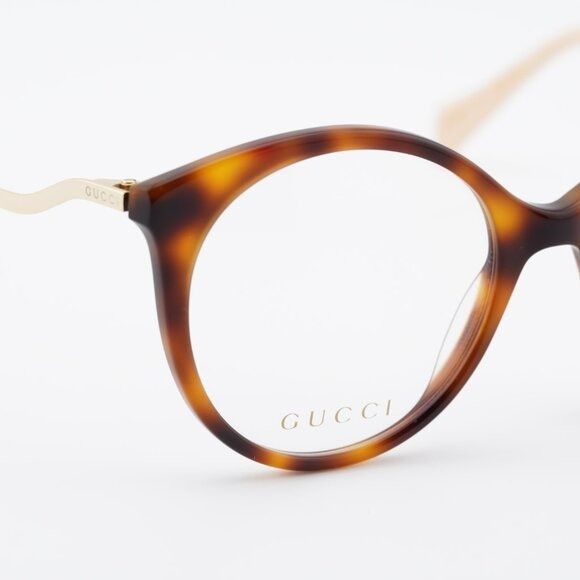 Gucci Gucci GG1009O 001 Eyeglasses Havana/Gold 52mm Round Frame Size ONE SIZE - 2 Thumbnail