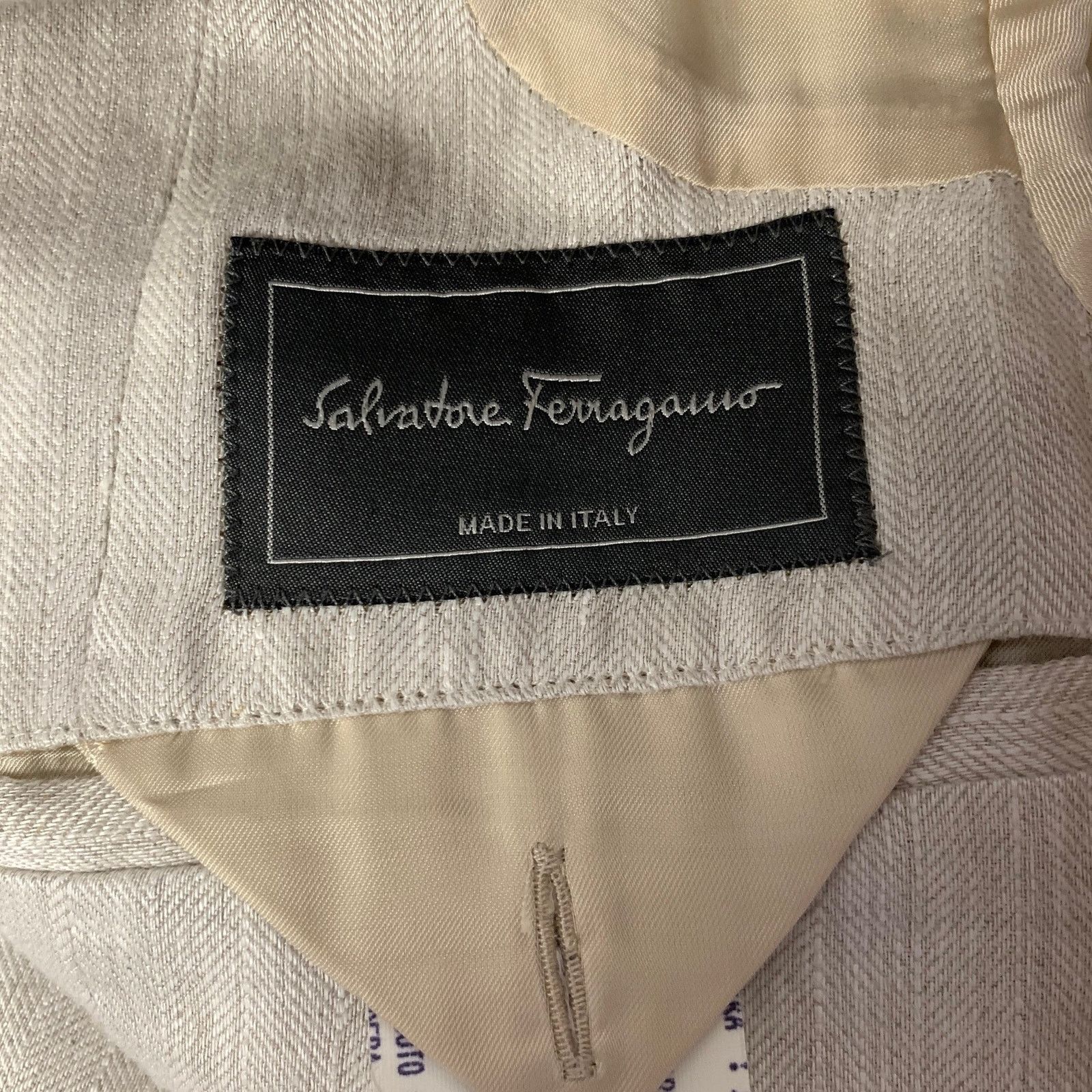 Salvatore Ferragamo SALVATORE FERRAGAMO Cream Herringbone Linen Sport Coat Size 38R - 5 Thumbnail