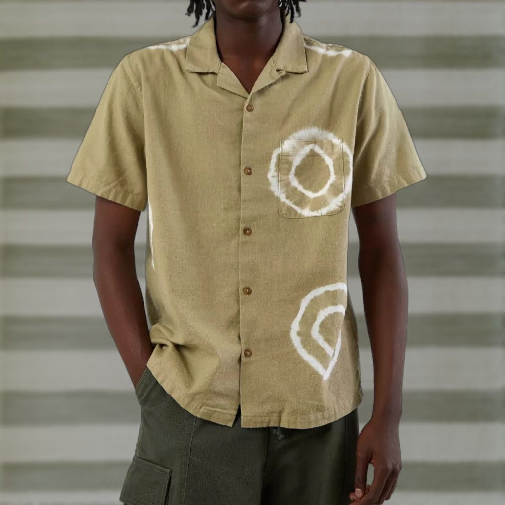 Walls Without Walls Shibori Dye Camp Collar Shirt Linen Cotton Blend Sz L Mens Shirt Size US L / EU 52-54 / 3 - 1 Thumbnail