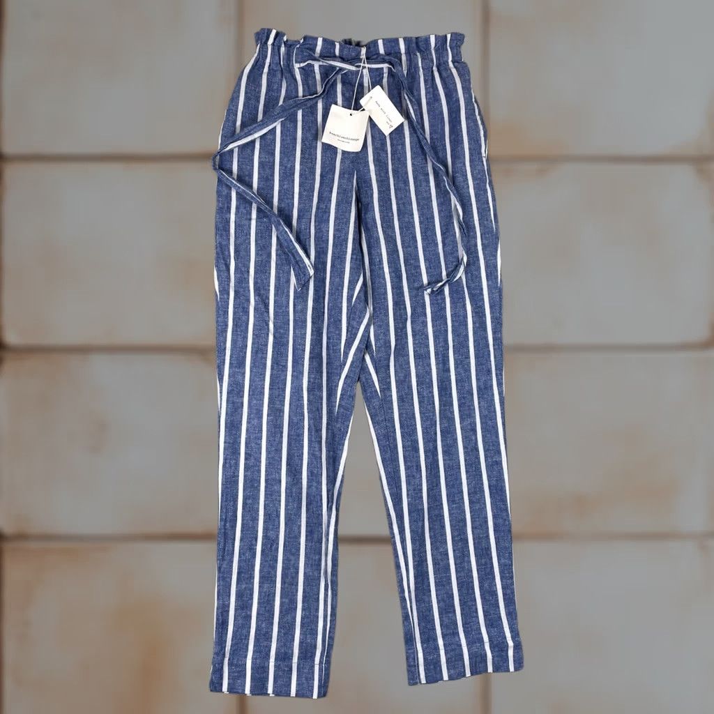 Vintage BeachLunchLounge Pants XS Blue Striped Linen Blend Drawstring Coastal Womens Size 26" / US 2 / IT 38 - 1 Thumbnail