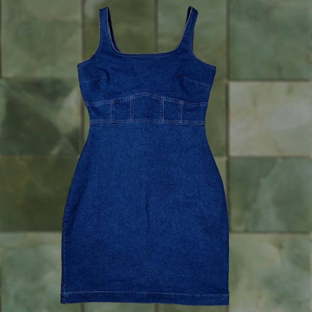 Vintage Derek Heart Jumper Dress Denim Blue Sleeveless Cotton Polyester Spandex Short Dress Medium M Womens Slim Stretch Fashion Size M / US 6-8 / IT 42-44 - 1 Thumbnail