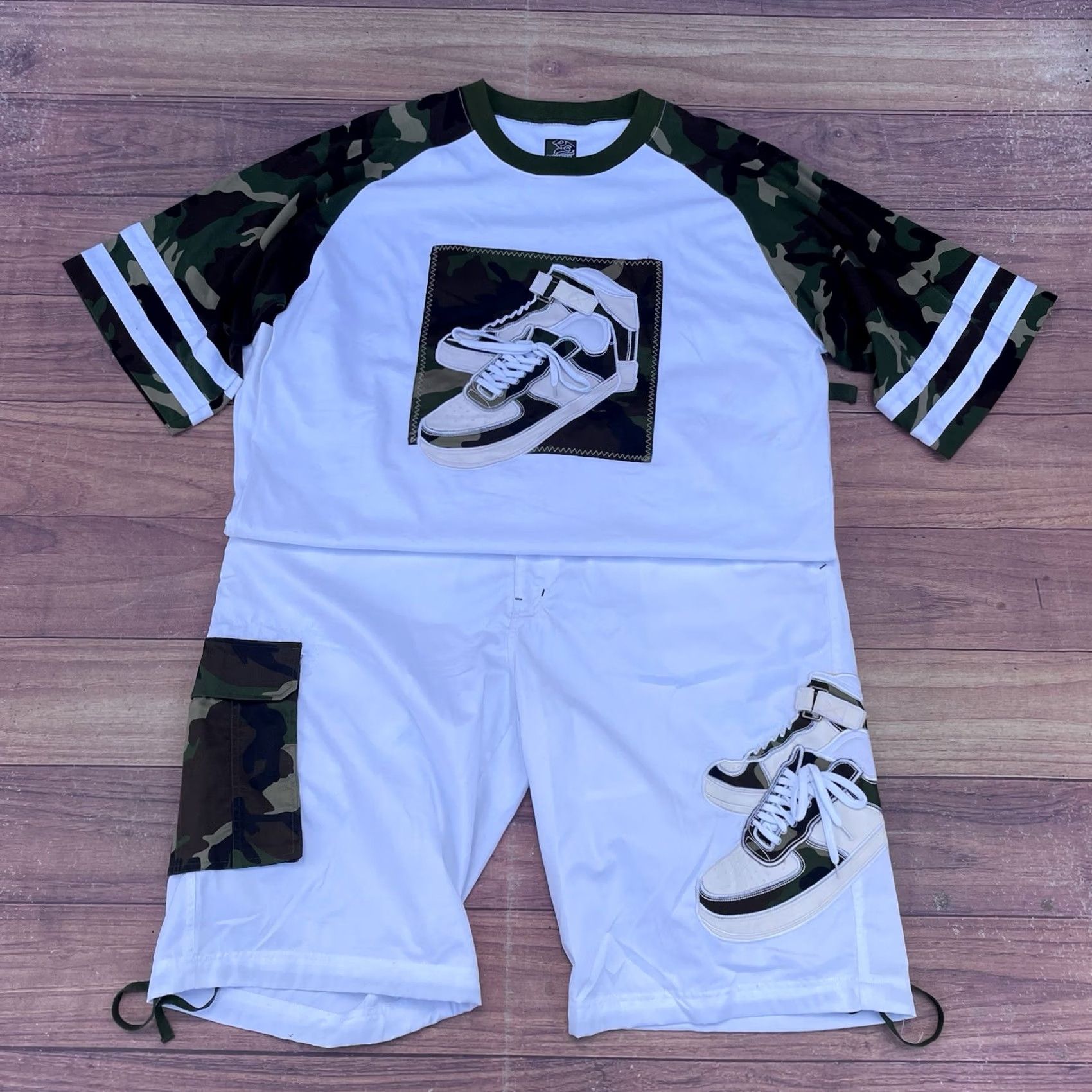 Vintage VINTAGE Raw Blue Camouflage Shirt + Shorts Hip Hop Set Streetwear AF1 Y2K Sz 3XL Size US XXL / EU 58 / 5 - 2 Thumbnail