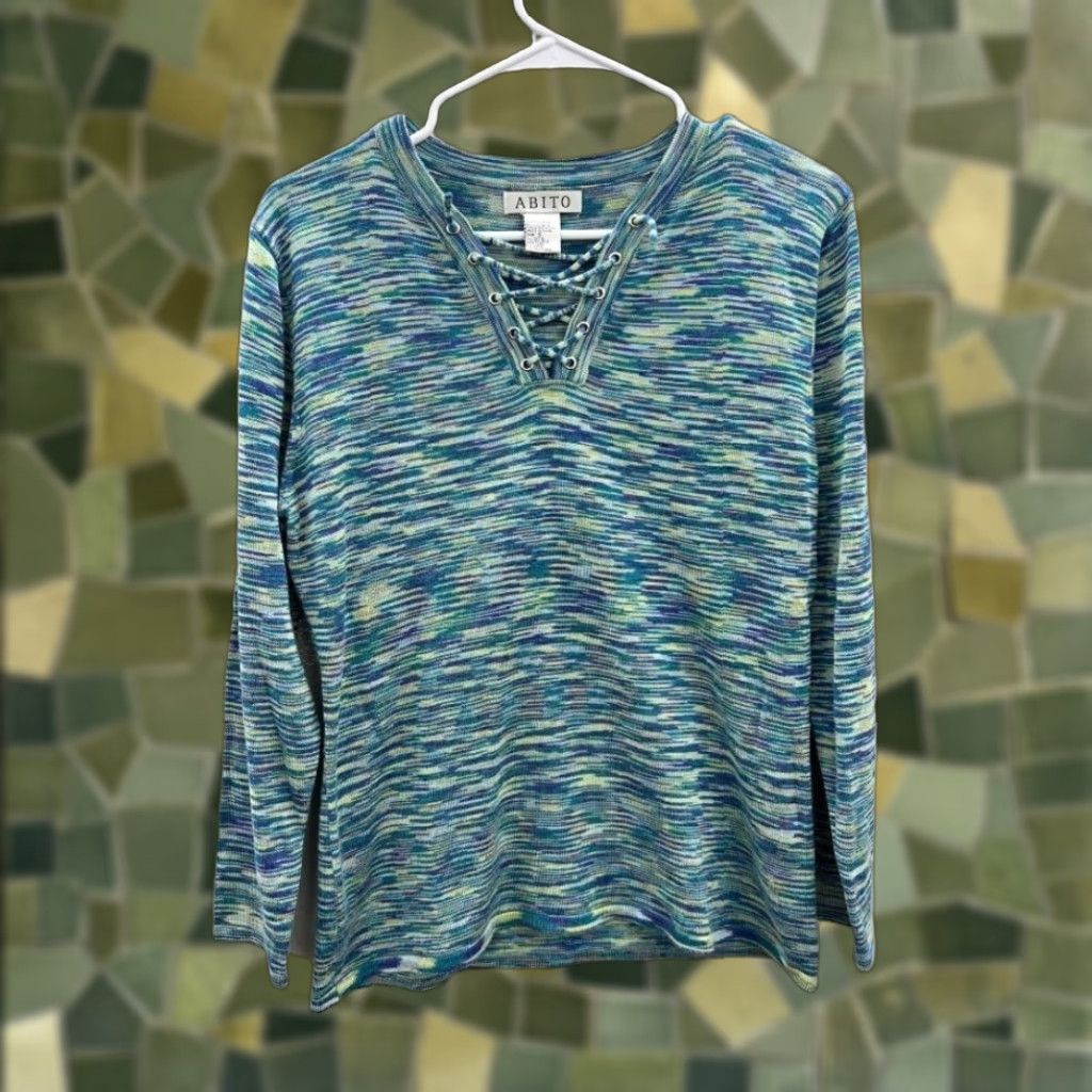 Vintage Womens abito Blue Heathered Long Sleeve Shirt Small Size S / US 4 / IT 40 - 1 Thumbnail