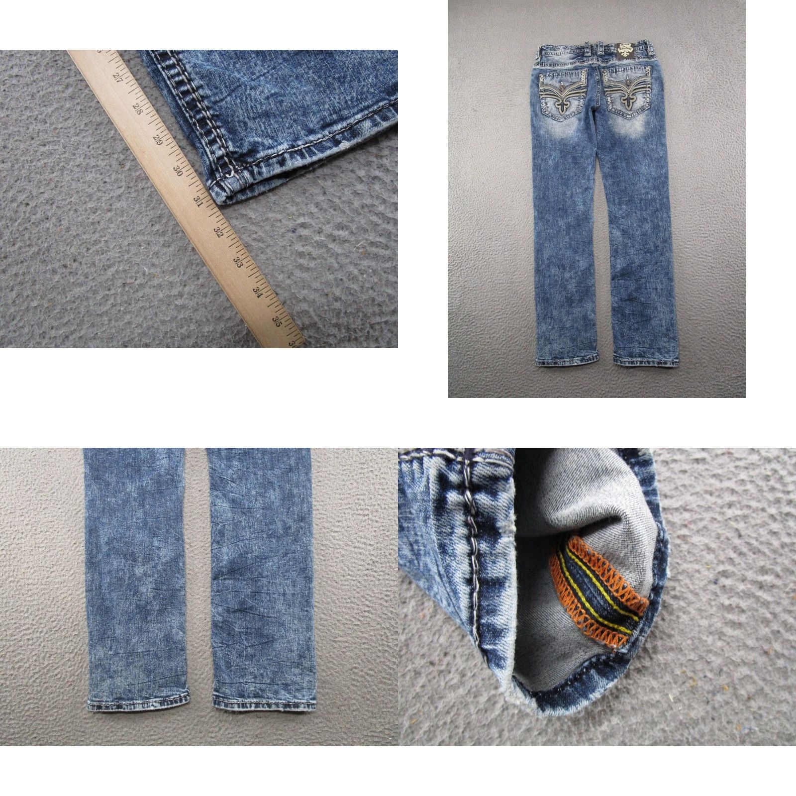 Vintage Rock Revival Eben Jeans Men’s 32x31.5 Straight Distressed Medium Wash Denim Size US 32 / EU 48 - 9 Thumbnail