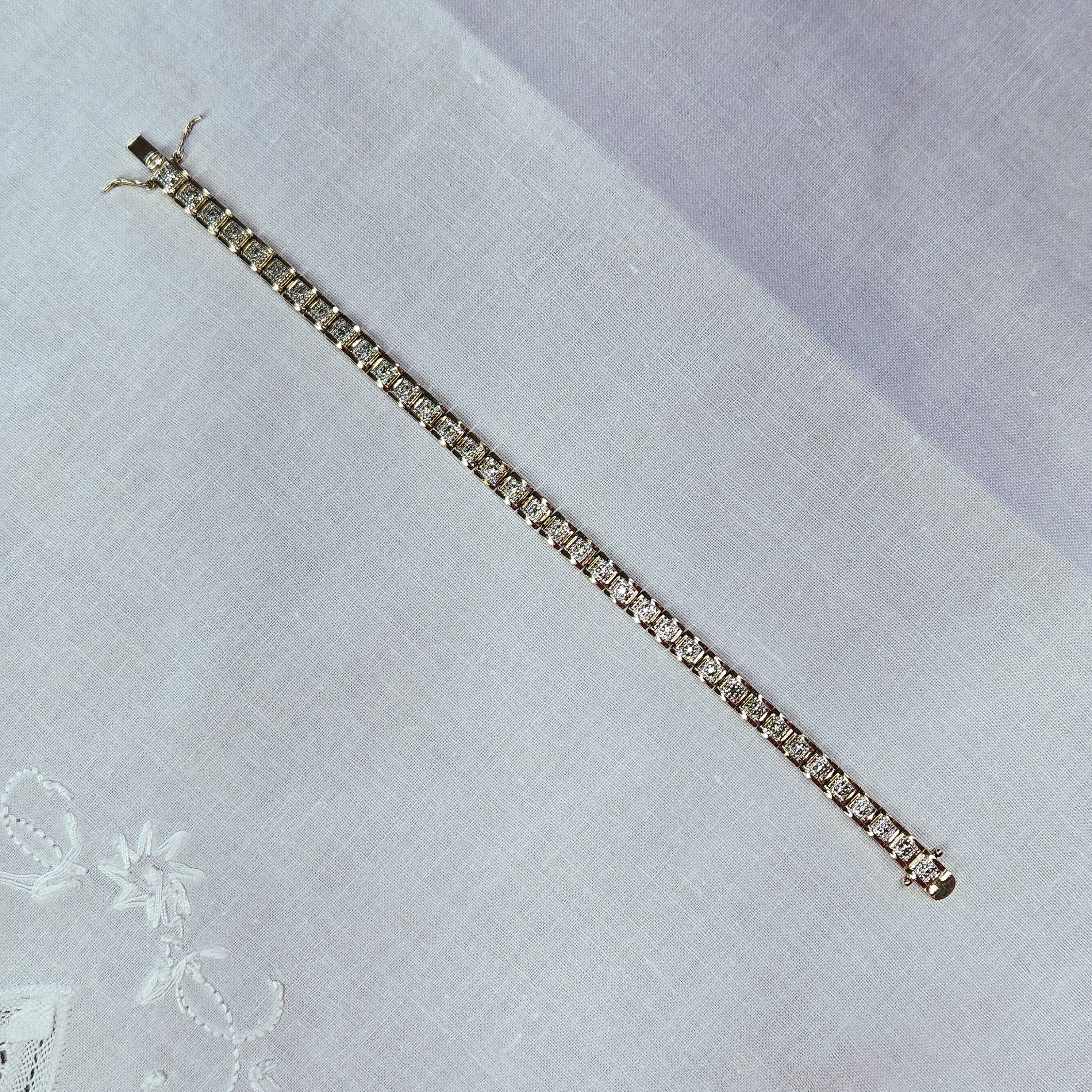 Other Tennis Bracelet 7.5" 925 Silver Gold Vermiel Square Link Size ONE SIZE - 5 Thumbnail