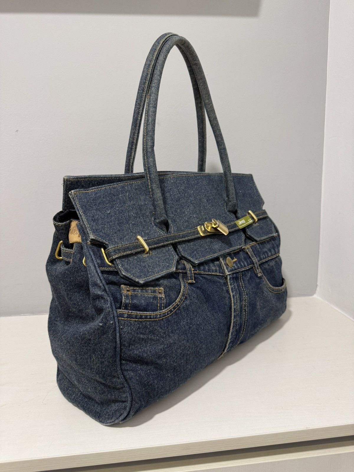 Handmade VINTAGE JEEP DENIM HANDMADE BIRKIN STYLE HANDBAG Size ONE SIZE - 5 Thumbnail