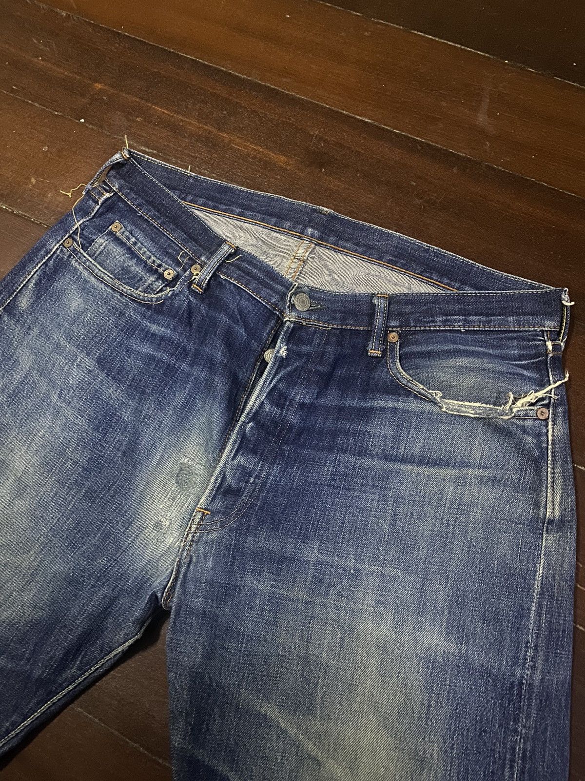 Orslow FIRE🔥 Vintage fullcount distressed wide leg selvedge denim Size US 36 / EU 52 - 8 Thumbnail
