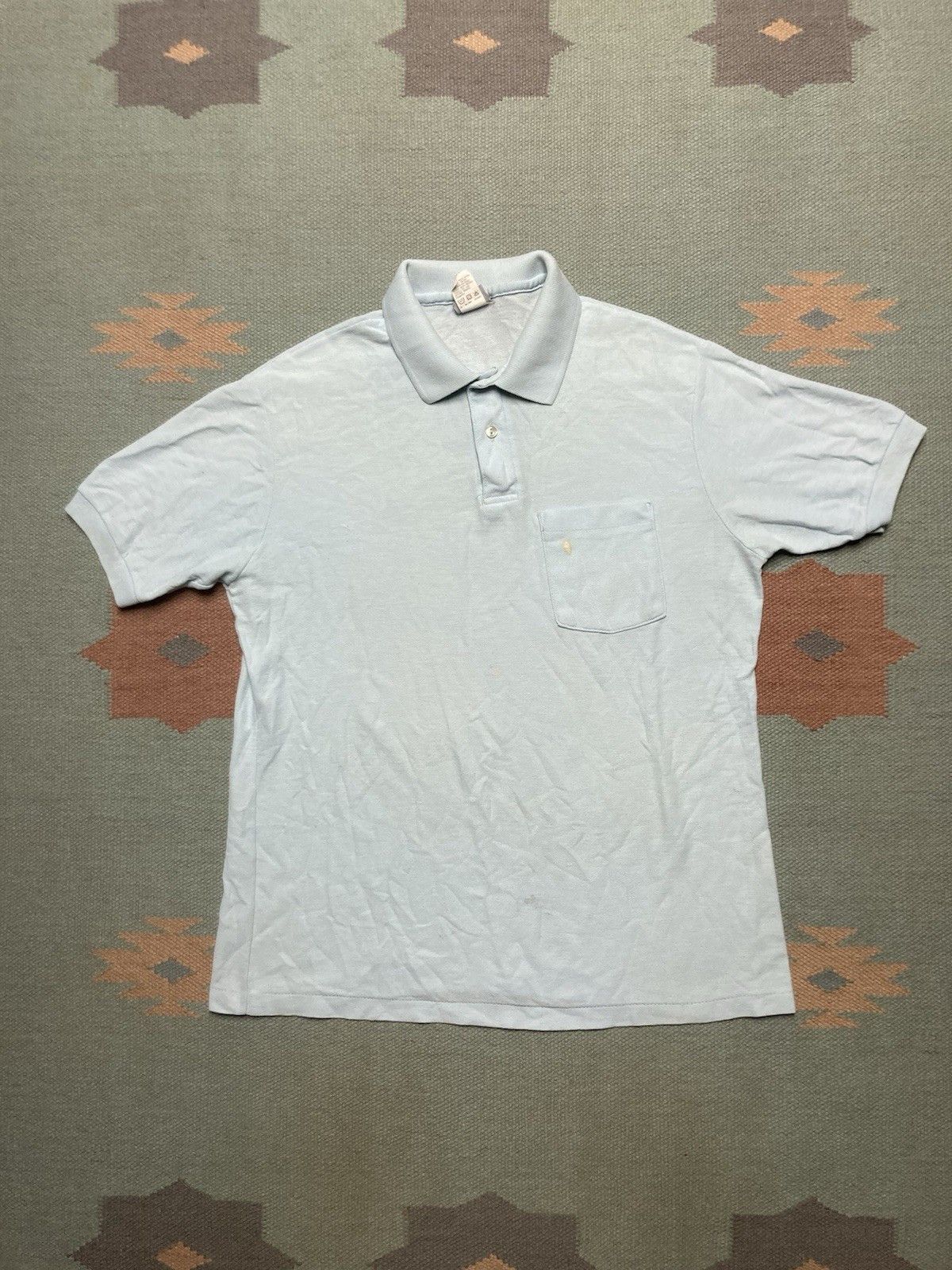 Vintage Vintage 90s polo shirt paint stained light blue adult large Size US L / EU 52-54 / 3 - 1 Thumbnail