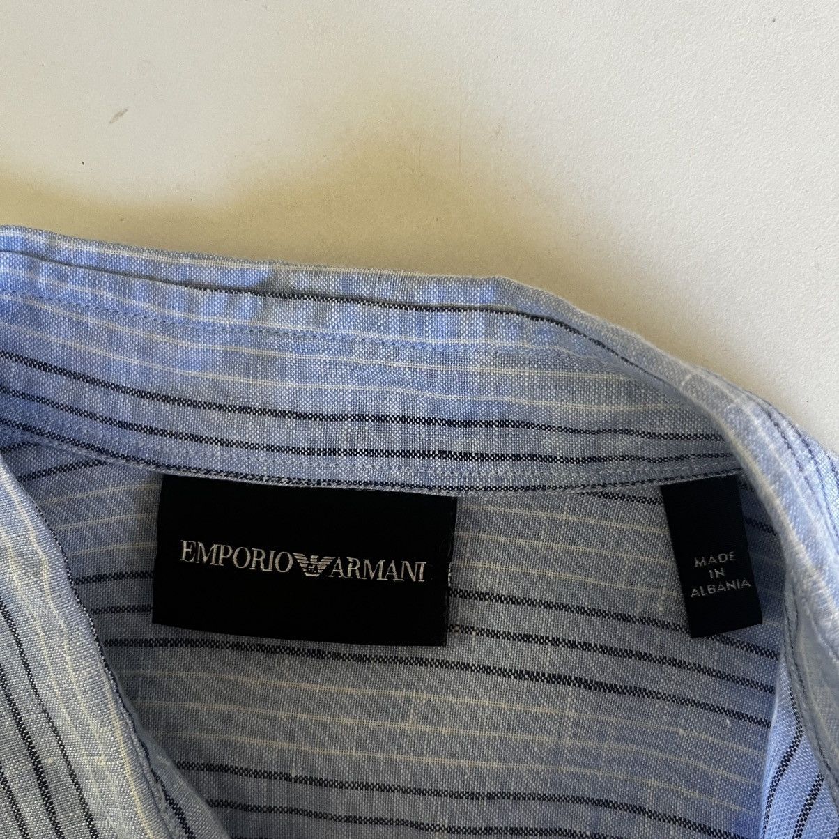 Emporio Armani EMPORIO ARMANI 100% Linen Striped Shirt Blue Size S Size US S / EU 44-46 / 1 - 9 Thumbnail