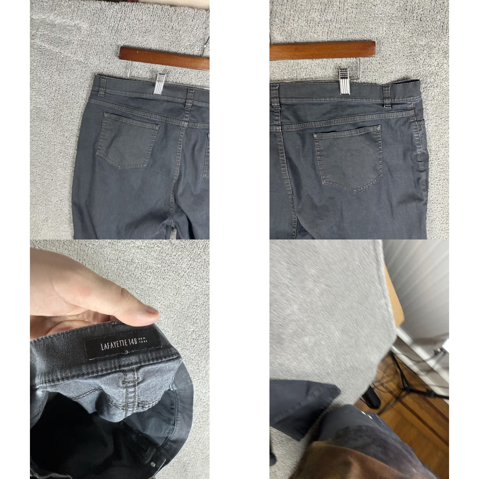 Vintage Lafayette 148 New York Pants Womens 38x25 Gray Stretch Twill Casual Chino Straight Pockets Zipper Fly Waist 36in Inseam 26in Regular Vintage No Size 26" / US 2 / IT 38 - 9 Thumbnail