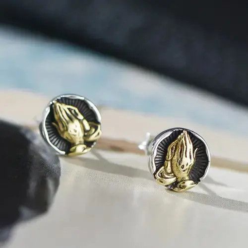 Other 925 Silver Plated Praying Hands Stud Earrings for Men Women Size ONE SIZE - 2 Thumbnail