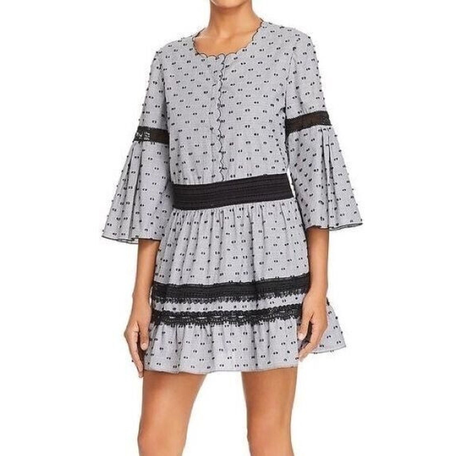KOBI HALPERIN NEW KOBI HALPERIN Gray White Black Dots Bell Sleeve Dress XS Size XS / US 0-2 / IT 36-38 - 1 Thumbnail