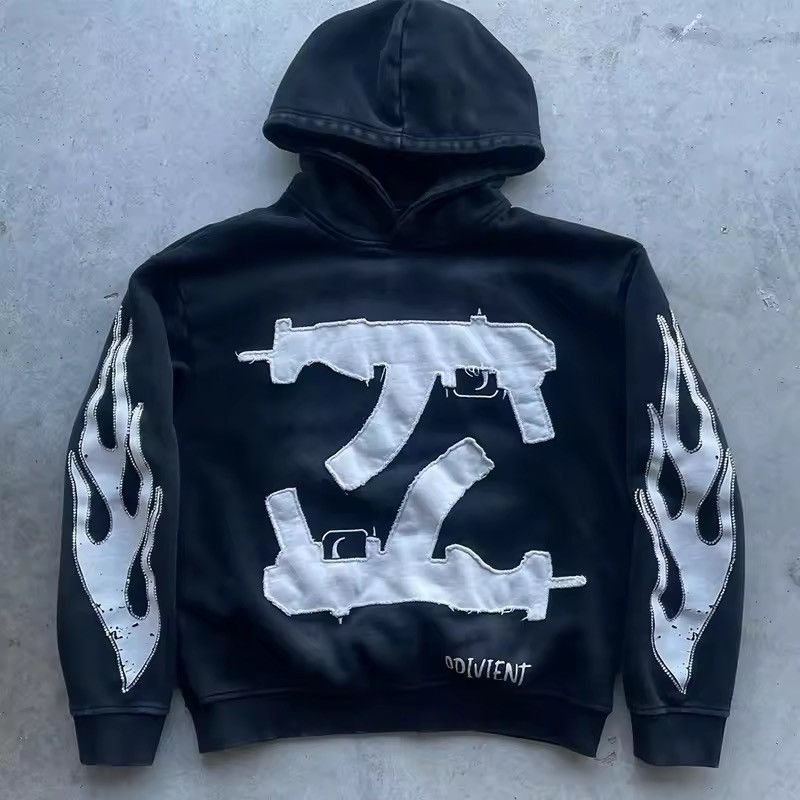 Japanese Brand Ak 47 Black Flame Sleeve Hoodie Graphic Applique Size US XXL / EU 58 / 5 - 1 Thumbnail