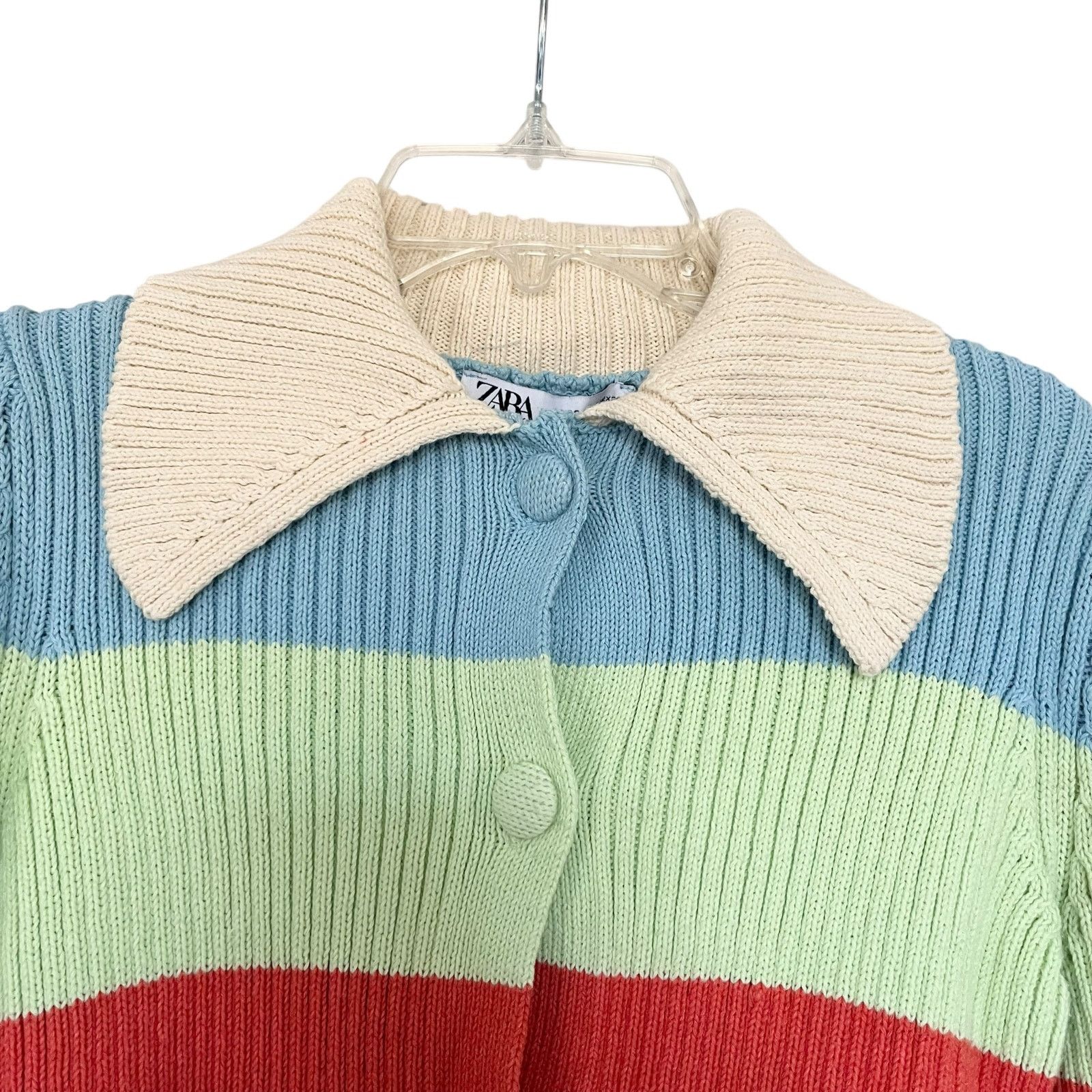 Zara Zara Colorblock Striped Ribbed Knit Cropped Cardigan Sweater Size S / US 4 / IT 40 - 3 Thumbnail
