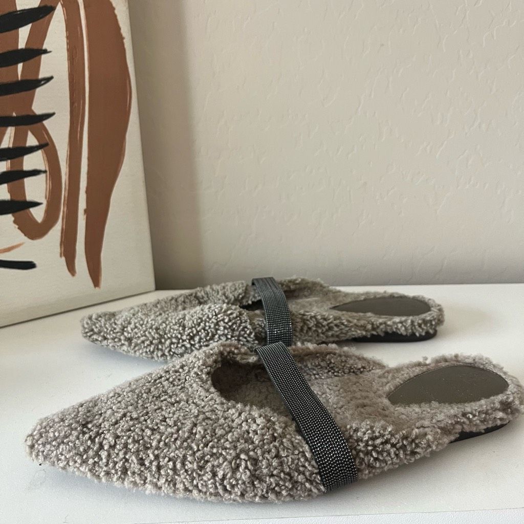 Brunello Cucinelli Brunello Cucinelli Shearling Monili Band Flat Slip On Mules Size US 8 / IT 38 - 4 Thumbnail