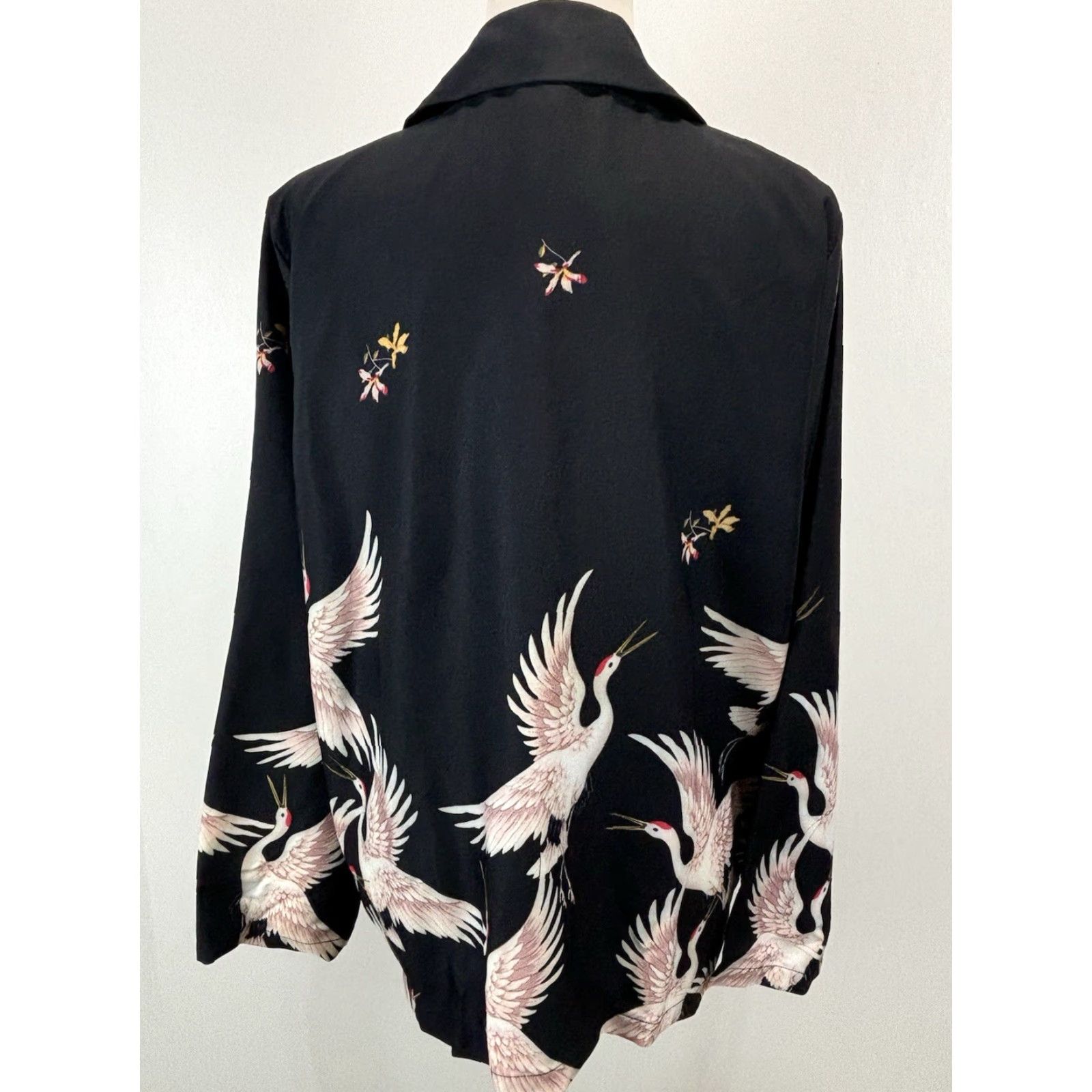 Gloverall Lai Meng Five Cats Crane Button Up Blouse Womens Large Black All Over Print Shirt Size L / US 10 / IT 46 - 3 Thumbnail