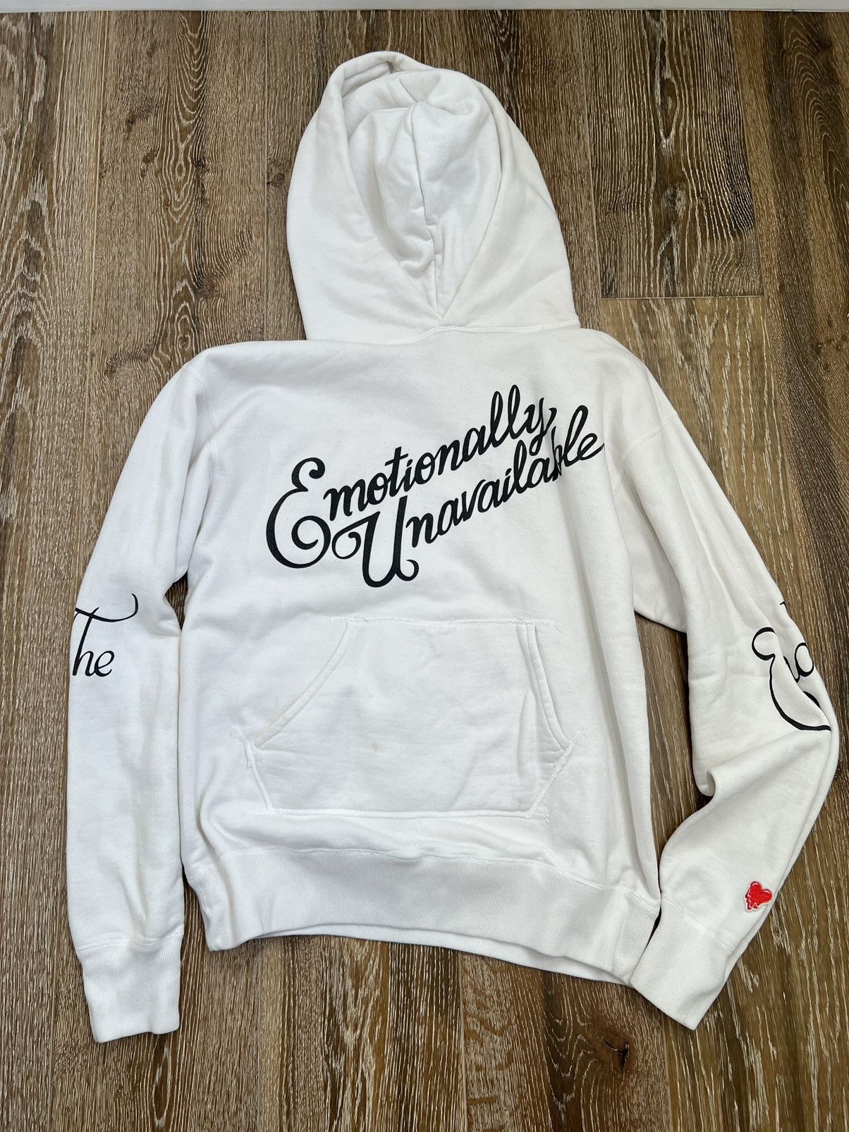 image of Emotionally Unavailable Movie Titles Hoodie in Offwhite, Men's (Size Medium)