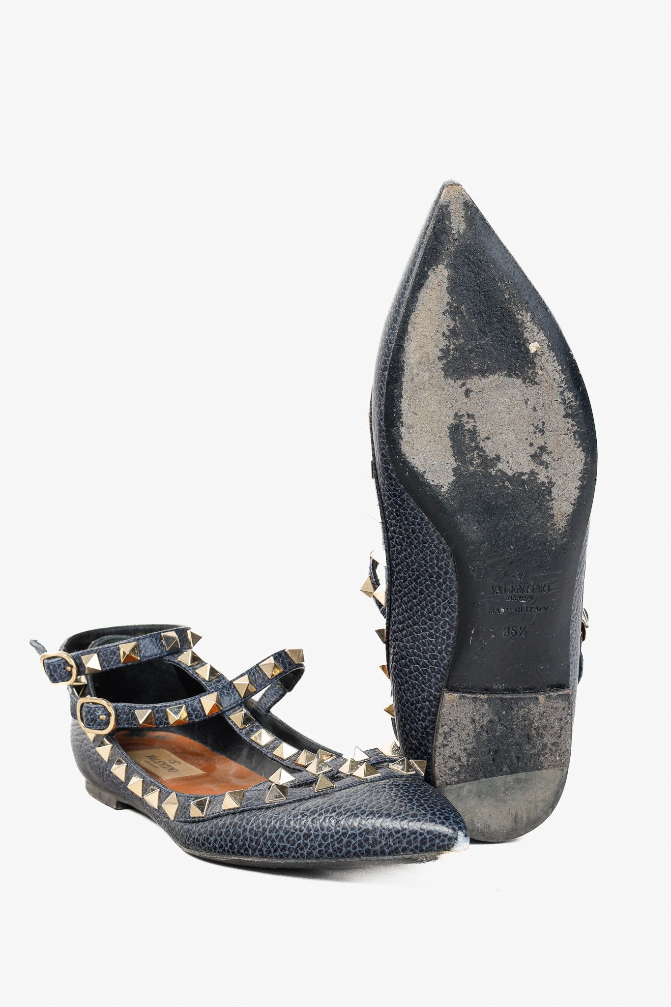 Valentino Valentino Garavani Rockstud Pebble Leather Caged Flats Size US 6 / IT 36 - 8 Thumbnail