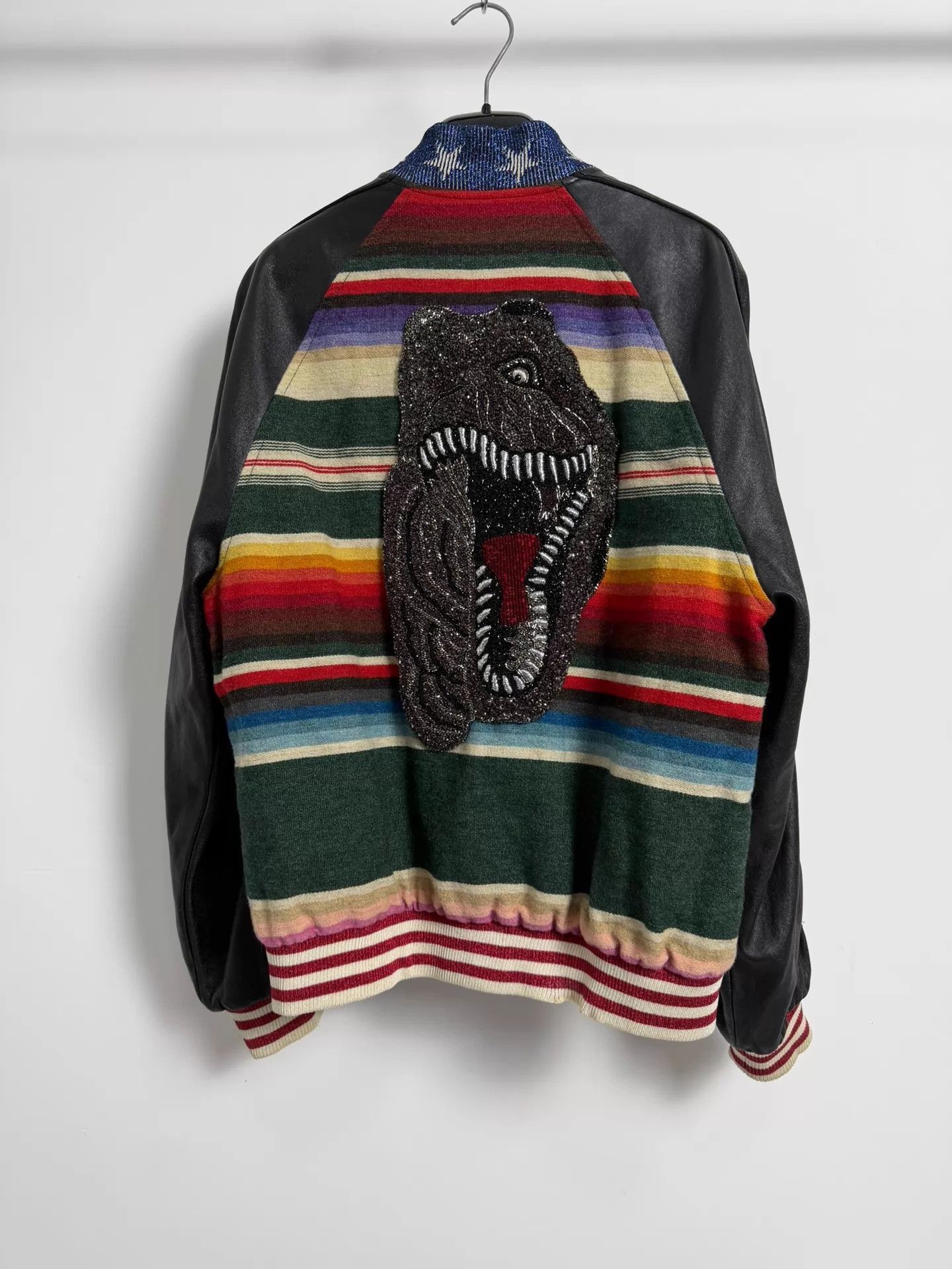 Saint Laurent Paris Striped Bomber Jacket with Dinosaur Sequin Patch Size US M / EU 48-50 / 2 - 1 Thumbnail
