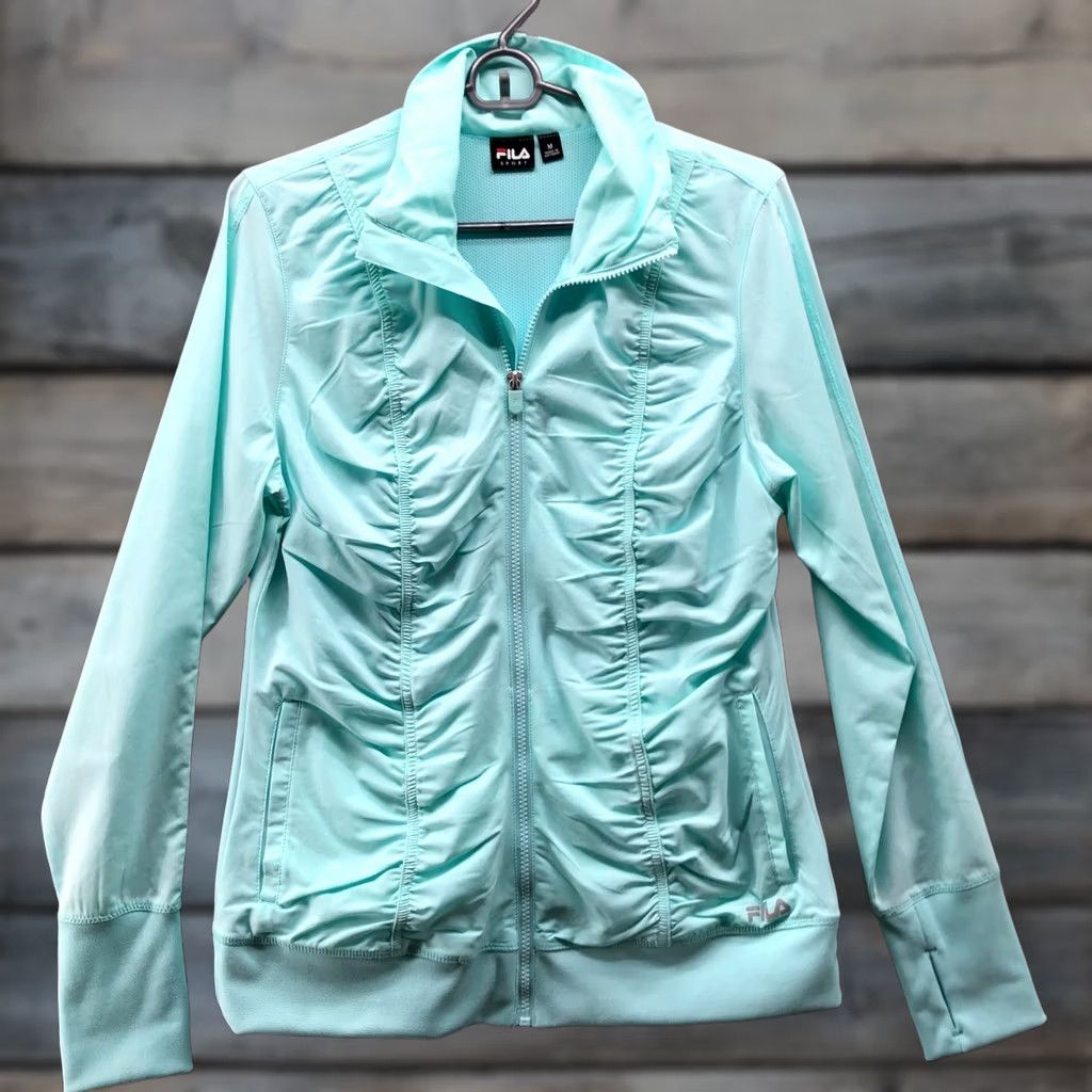 Fila Fila Lightweight Track Jacket Womens M Aqua Blue Ruched Full Zip Wind Running Size M / US 6-8 / IT 42-44 - 1 Thumbnail