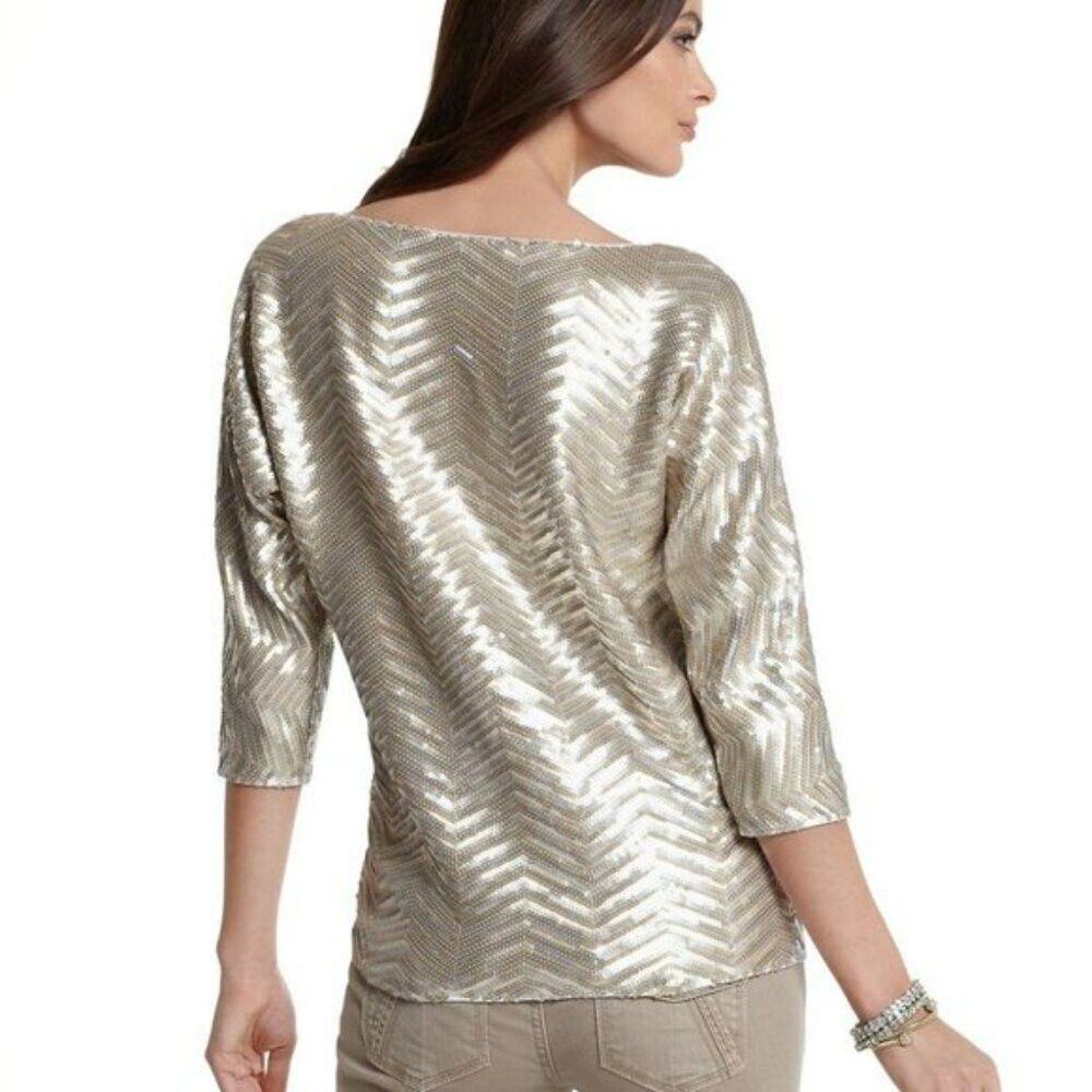 White House Black Market NWT New $128 White House Black Market Zig Zag Sequin Dolman Size M / US 6-8 / IT 42-44 - 2 Thumbnail