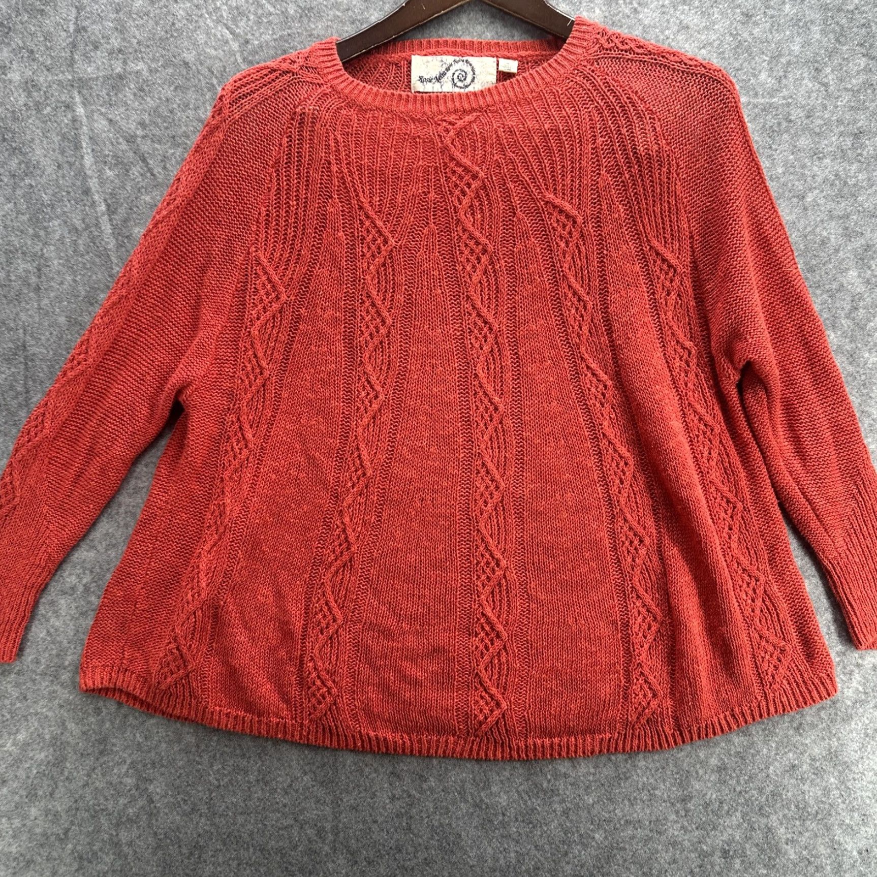 Vintage Rosie Neira Sweater Women Medium Red Linen Blend Knit Pullover Geometric Boho Top Crewneck Womens Size M / US 6-8 / IT 42-44 - 2 Thumbnail