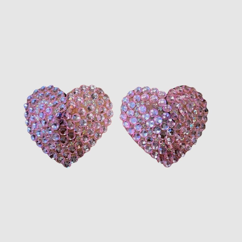 Handmade Pink Acrylic Rhinestone Heart Nipple Pasties Size 2 3/4" Size ONE SIZE - 1 Thumbnail