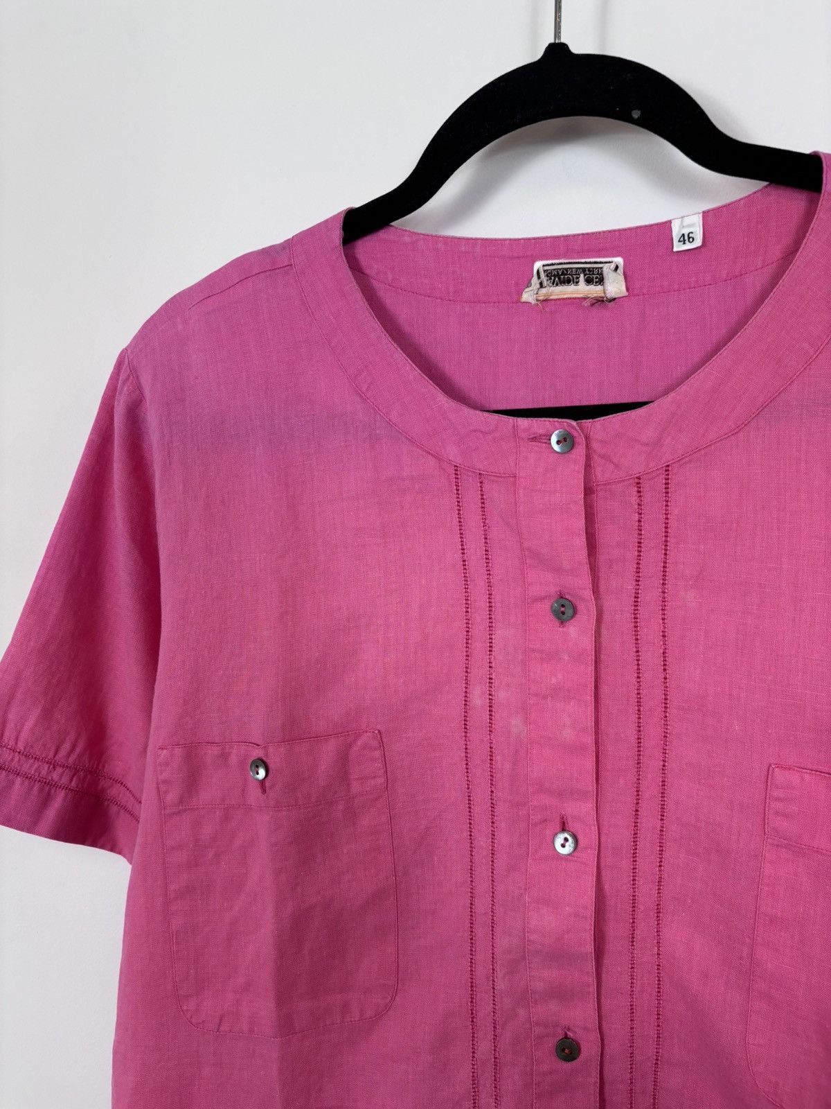 Davide Cenci Davide Cenci Vintage Women’s Pink Linen Short Sleeve Shirt Size L / US 10 / IT 46 - 5 Thumbnail
