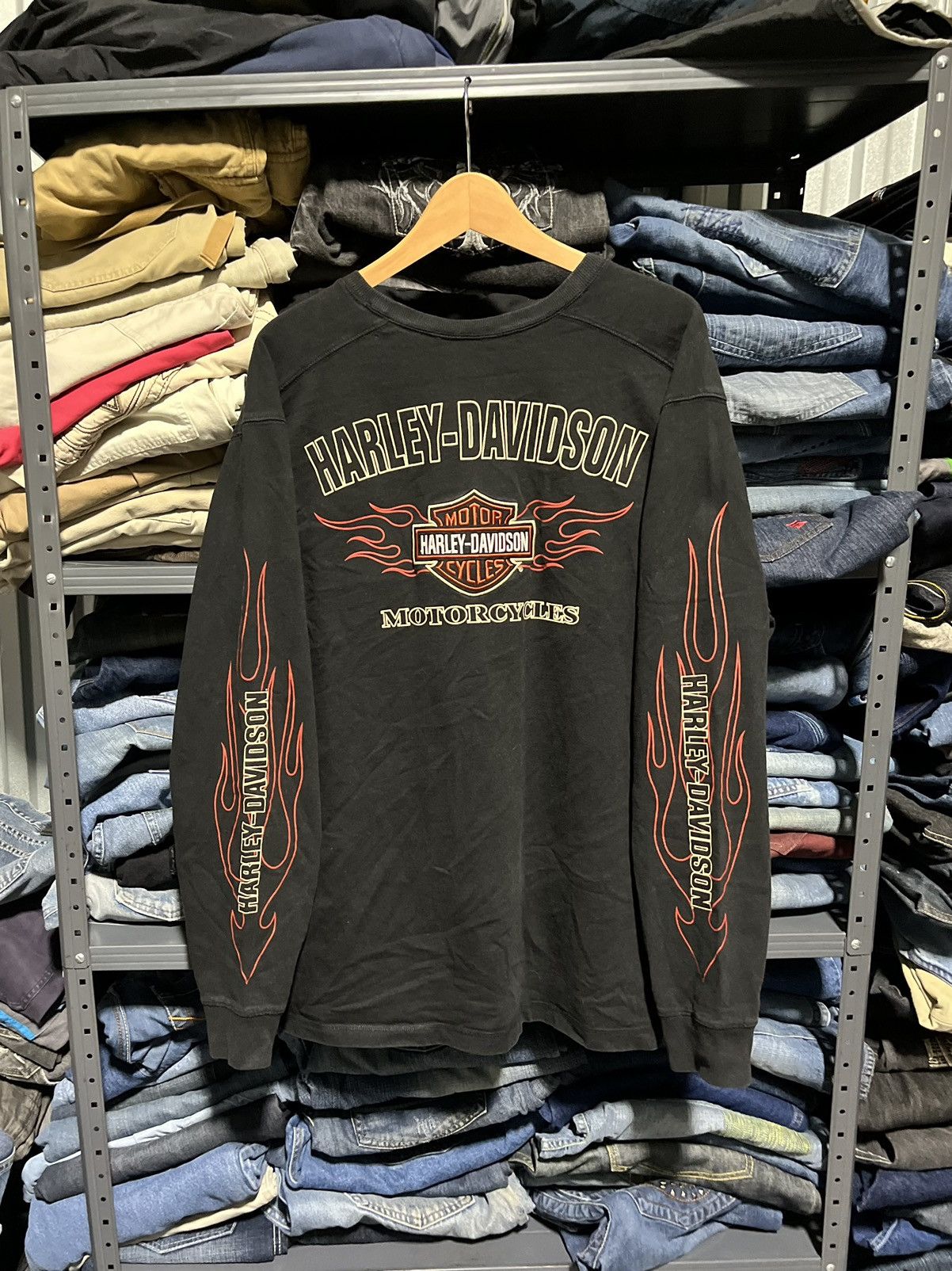 Harley Davidson × JNCO × Vintage CRAZY Y2K HARLEY DAVIDSON FLAME LOGO LONGSLEEVE TEE SHIRT Size US XL / EU 56 / 4 - 2 Thumbnail