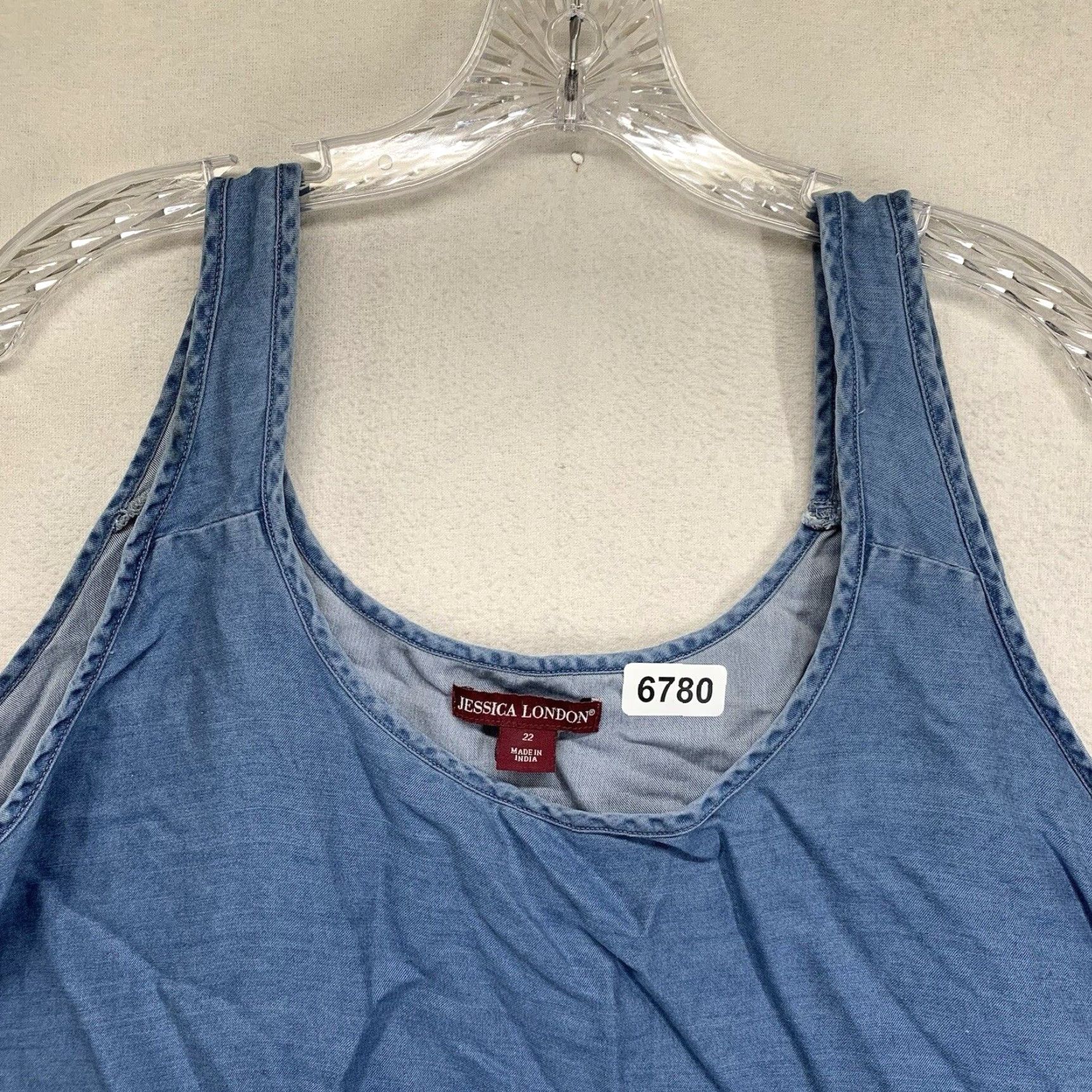 Vintage Jessica London Tank Top Women Size 22 Blue Denim Embroidered Asymmetrical Hem Casual Bohemian Size 3XL / US 20-22 - 3 Thumbnail