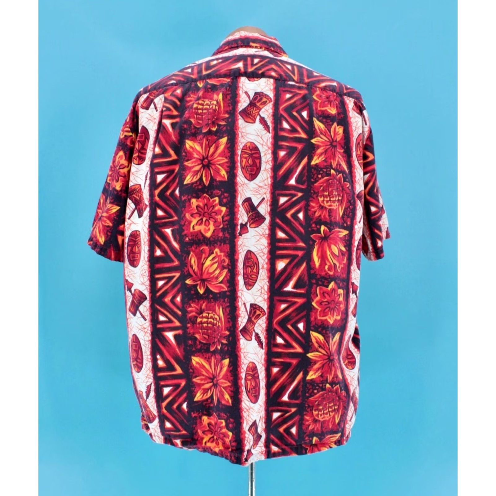 Vintage Ui-Maikai Vintage 60s Hawaiian Shirt XL Cotton Orange Red Tiki Print Short Sleeve Men's Size US XL / EU 56 / 4 - 3 Thumbnail