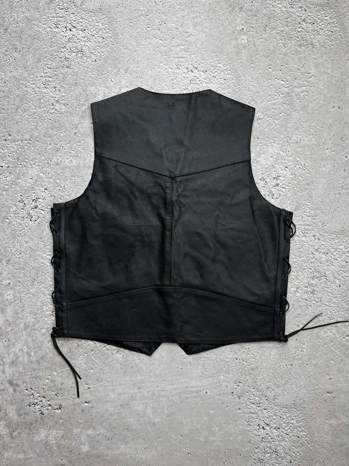 Leather XTRM Black Leather Biker Vest Lace Up Sides Size XL Size US XL / EU 56 / 4 - 10 Thumbnail