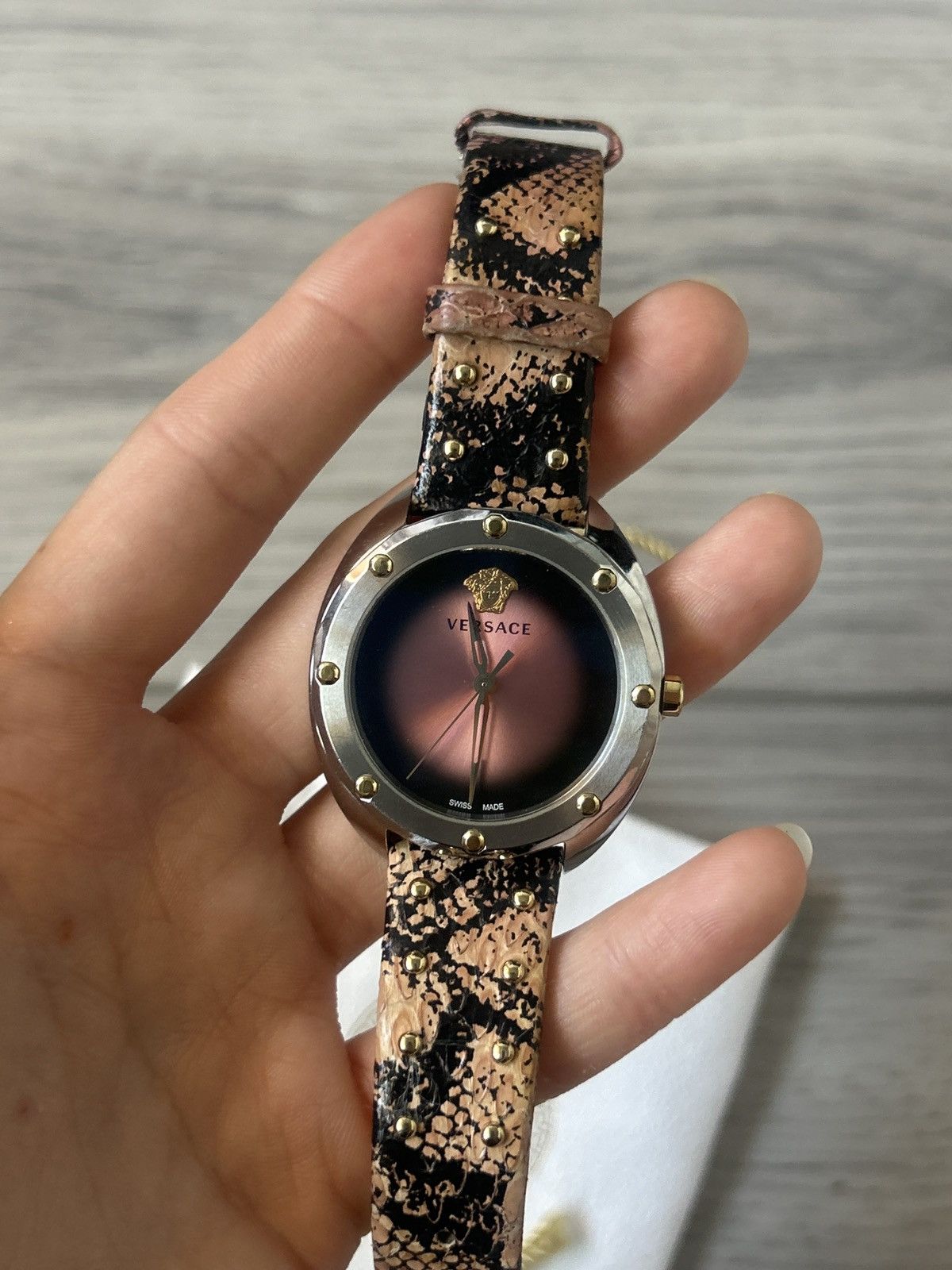 Genuine Leather Pink and Black Versace Watch