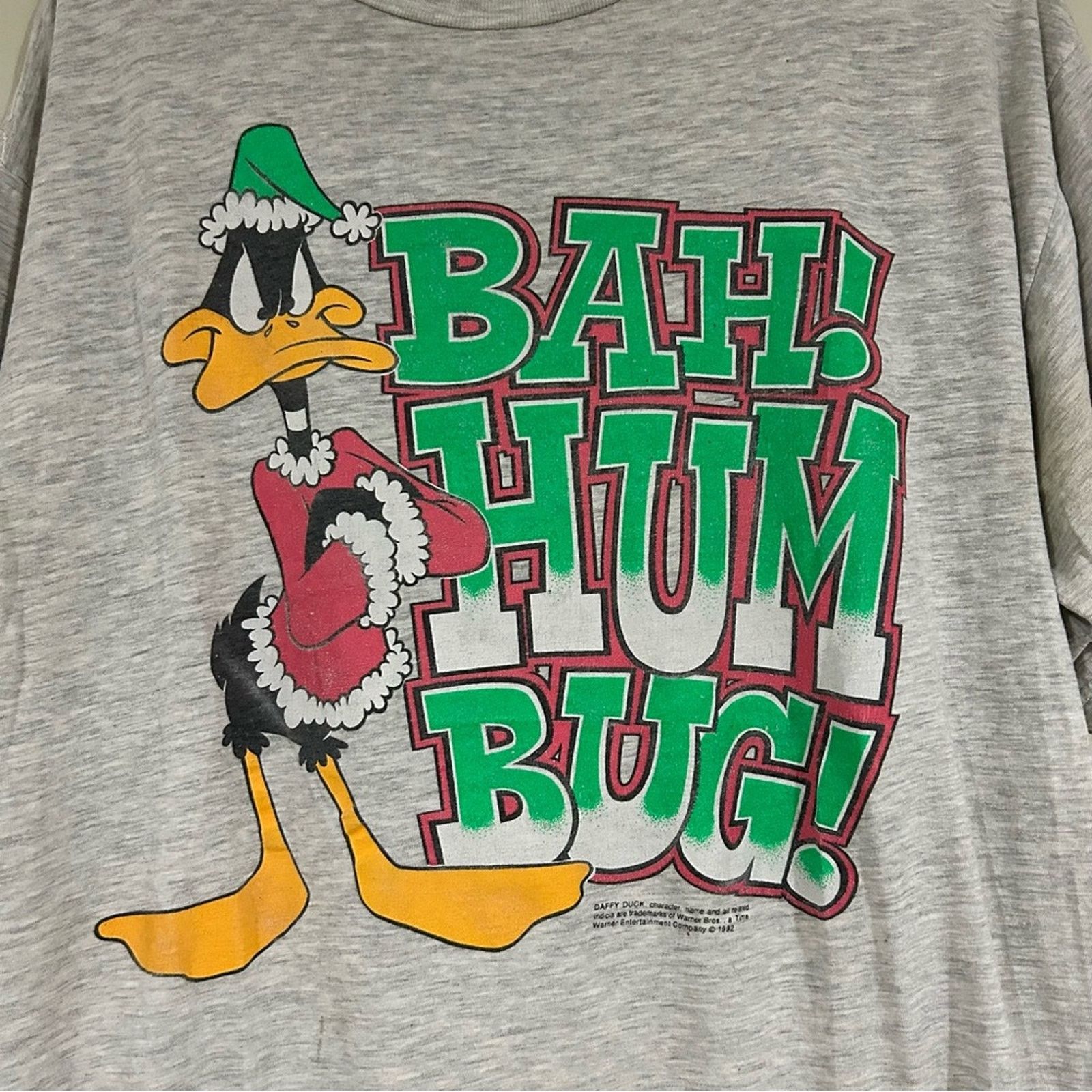 Warner Bros Vintage 1992 Daffy Duck Bah Hum Bug Christmas Shirt Size US L / EU 52-54 / 3 - 2 Thumbnail