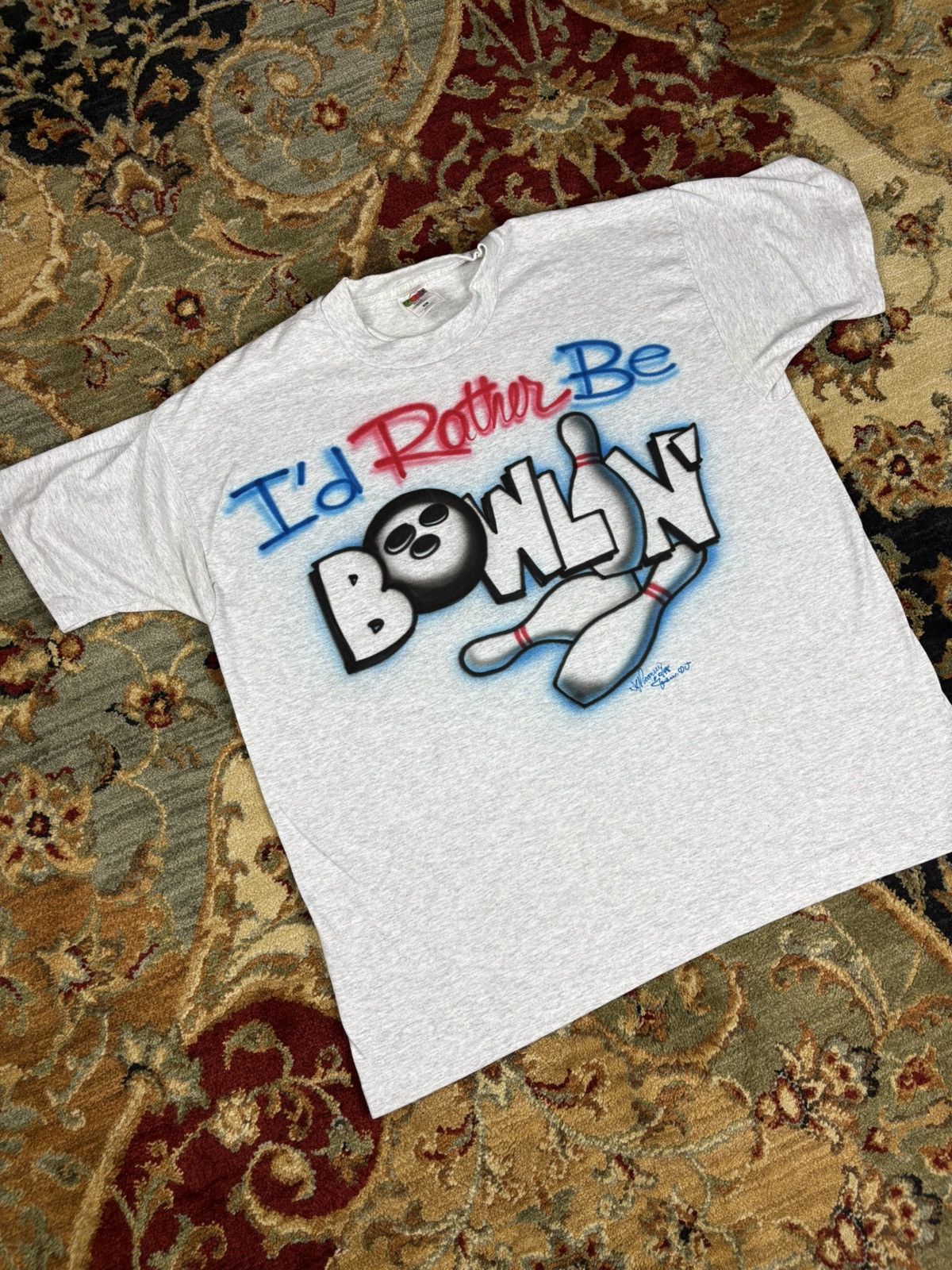 Vintage Vintage 90s Bowling T-shirt Size US XL / EU 56 / 4 - 2 Thumbnail