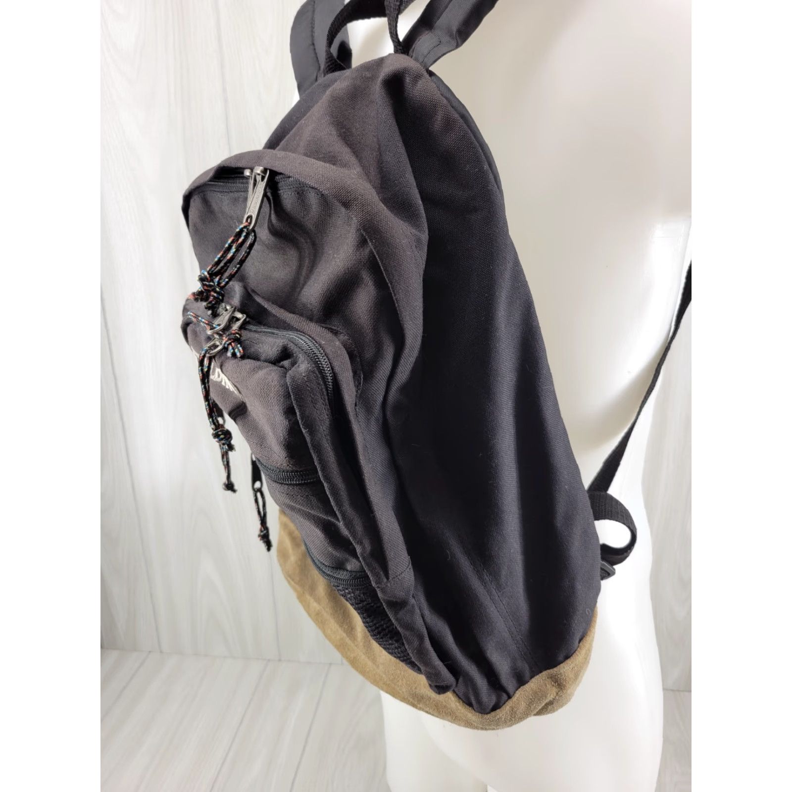 Spalding VINTAGE Spalding Backpack 90s Leather Bottom Black Canvas Medium Unisex Adults Bag Bag School Backpack Mens Womens Size US 31 - 4 Thumbnail