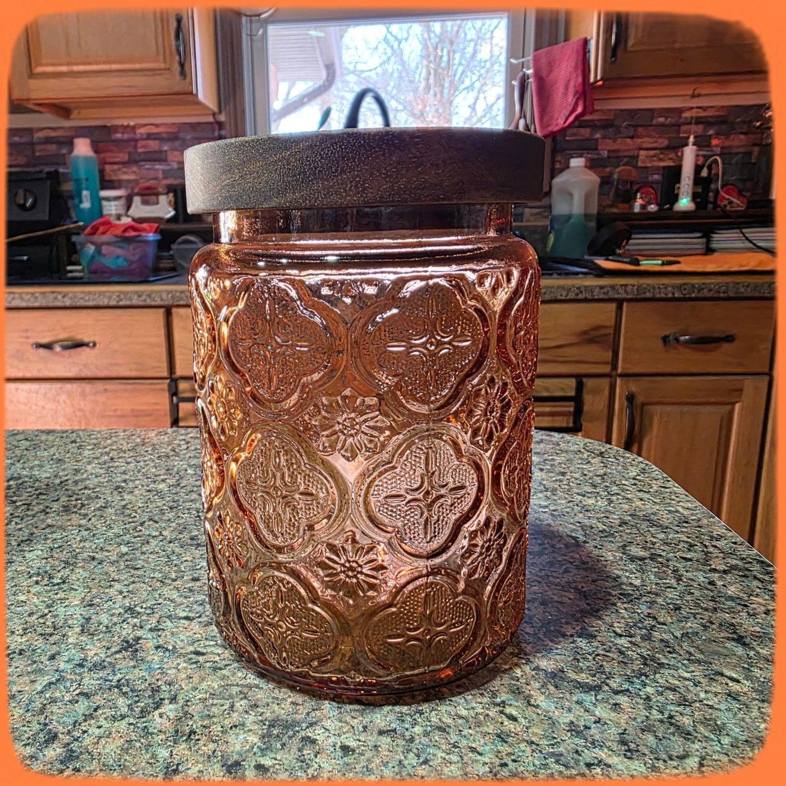 Other Textured Colored Glass Jar Airtight Wooden Lid, 24 Fl Oz Con Size ONE SIZE - 1 Thumbnail