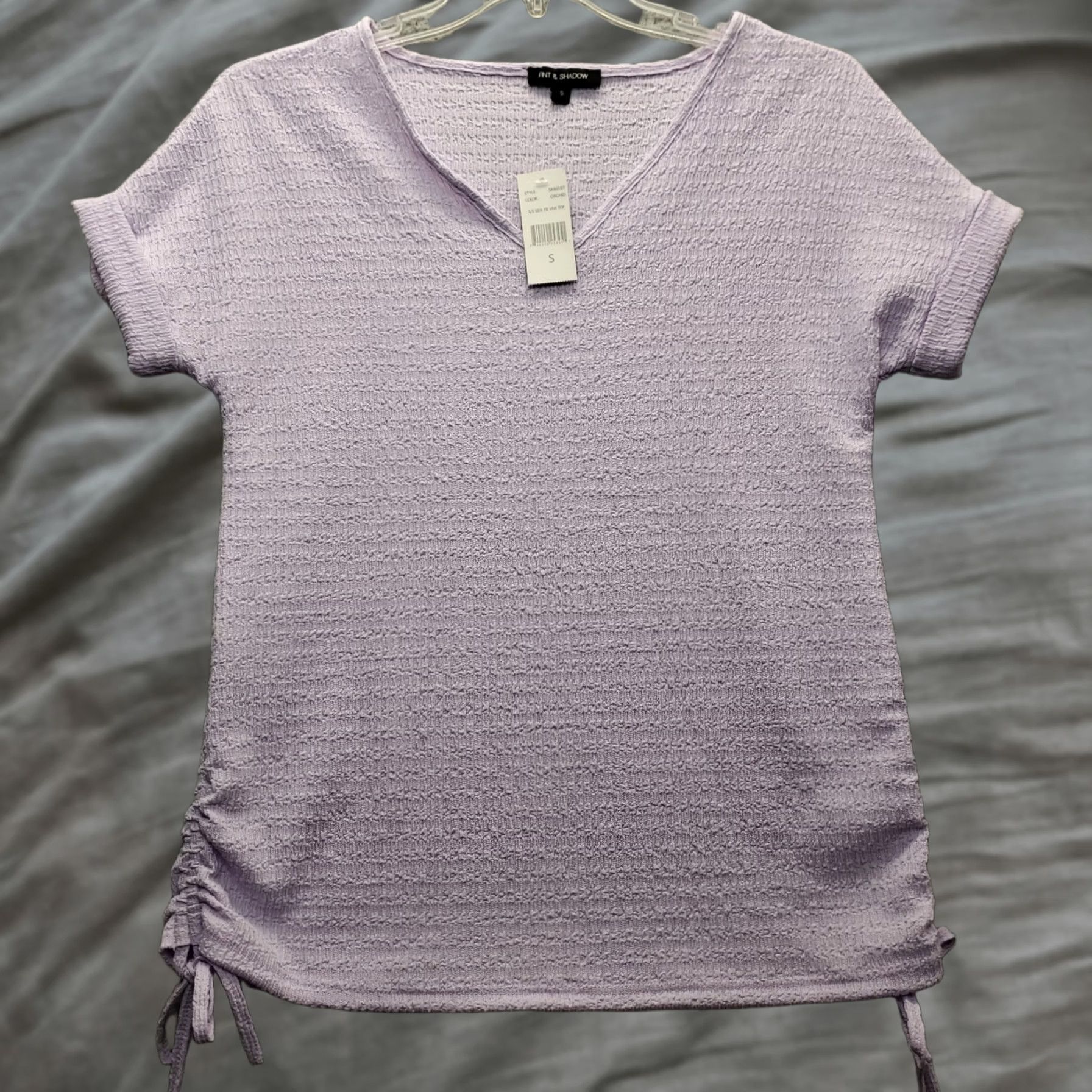 Vintage Tint & Shadow Blouse Top Womens S Purple Textured Short Sleeve Side Tie V-Neck Body Size S / US 4 / IT 40 - 1 Thumbnail