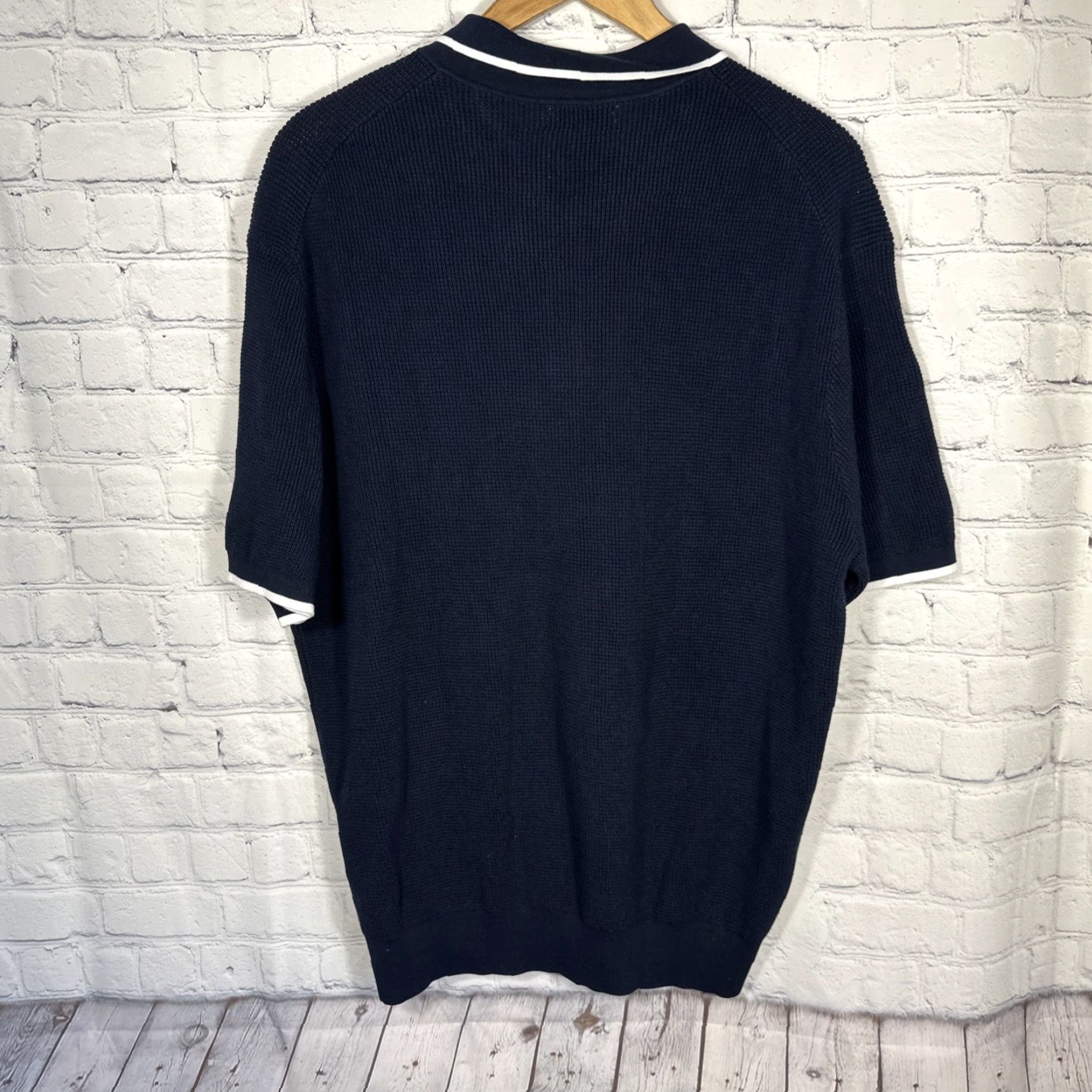 CO Collars & Co Riviera Waffle Knit Polo Blue White 2XL Polo Men Classic Pockets Knit 100% Cotton Modal Shirt Short Sleeve Button Closure Size US XXL / EU 58 / 5 - 6 Thumbnail