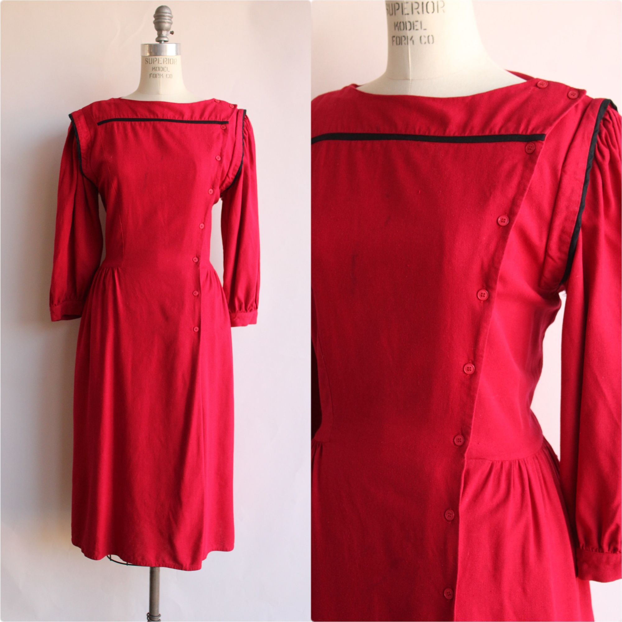 Vintage Vintage 1980s Dress, Joanie Char Red Silk Shirtwaist with Bl Size XL / US 12-14 / IT 48-50 - 1 Thumbnail