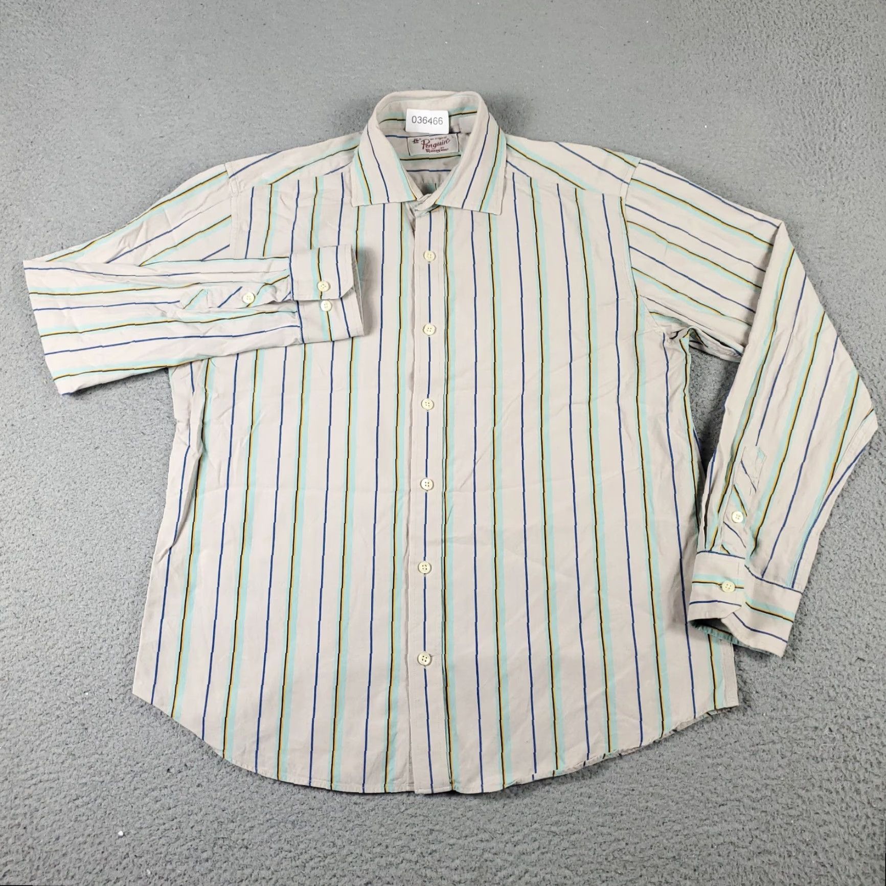 Original Penguin Original Penguin Shirt Mens Size Large Beige Striped Casual Button-Up Long Sleeve Size US L / EU 52-54 / 3 - 2 Thumbnail