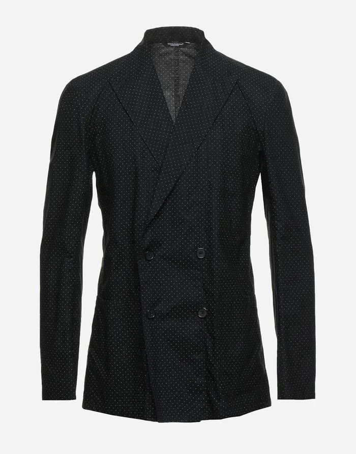 Dolce & Gabbana o1y0125 Polka Dots Double-Breasted Blazer in Black Size US M / EU 48-50 / 2 - 1 Thumbnail