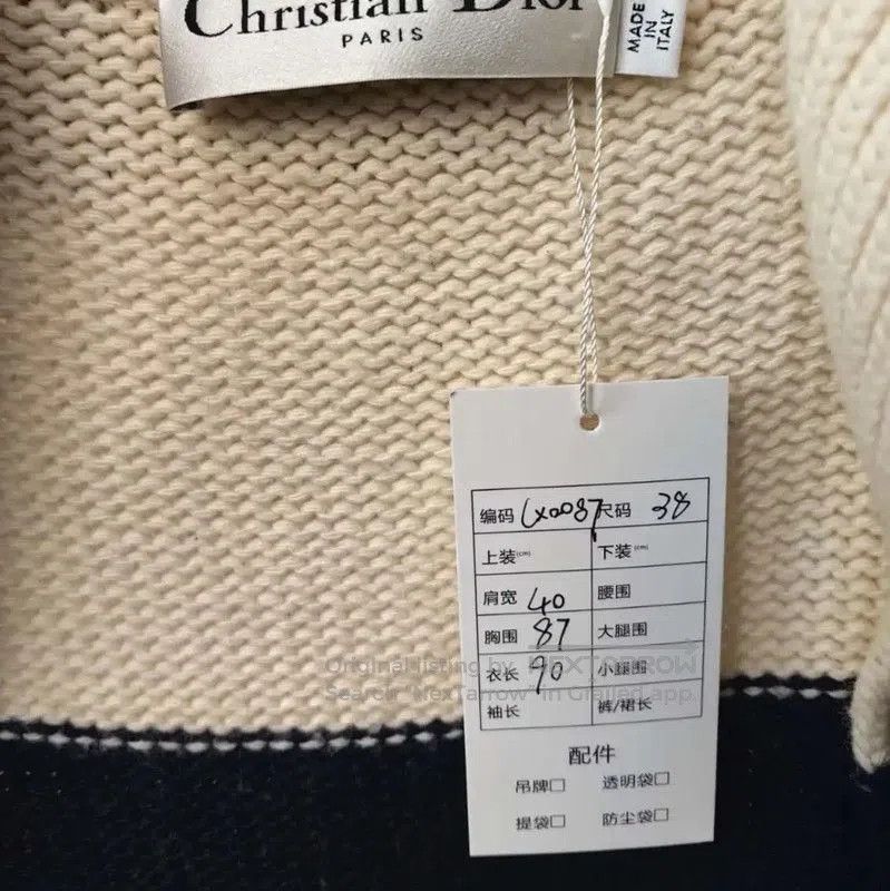 Dior Cream and Navy Striped Wool Long Sweater .